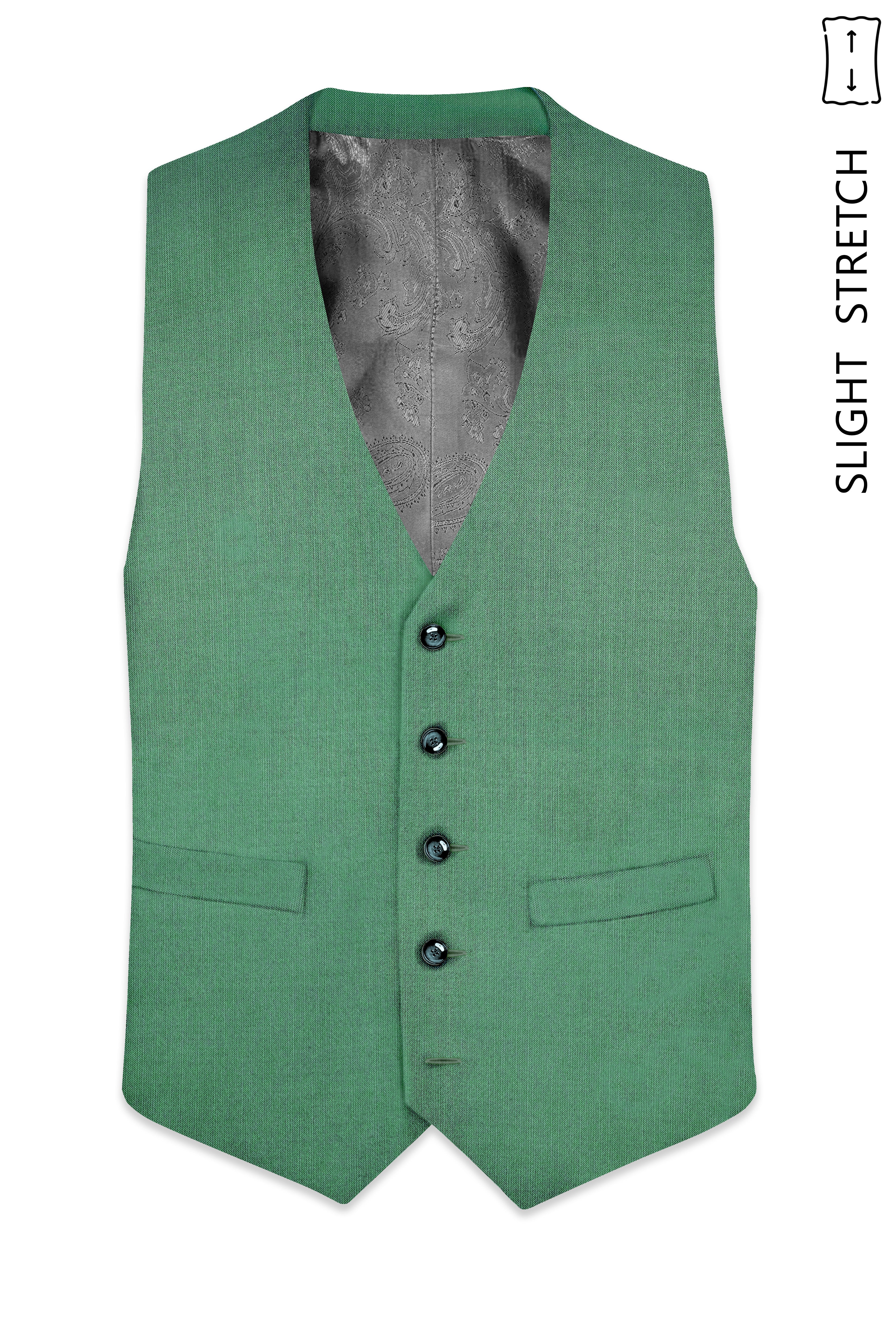 Viridian Green Solid Wool Rich Slight Stretch Waistcoat