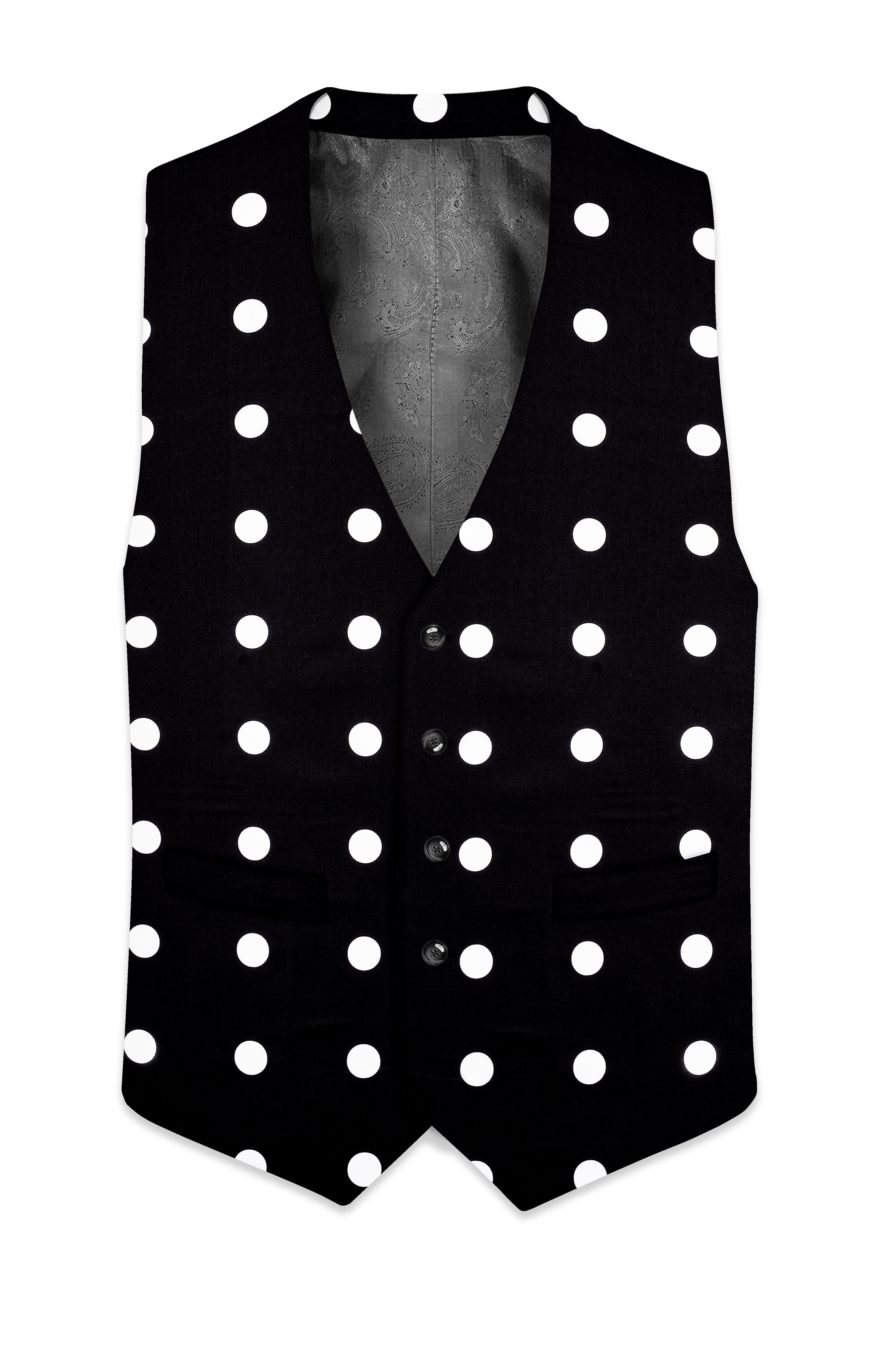 Black Polka Dotted Wool Waistcoat