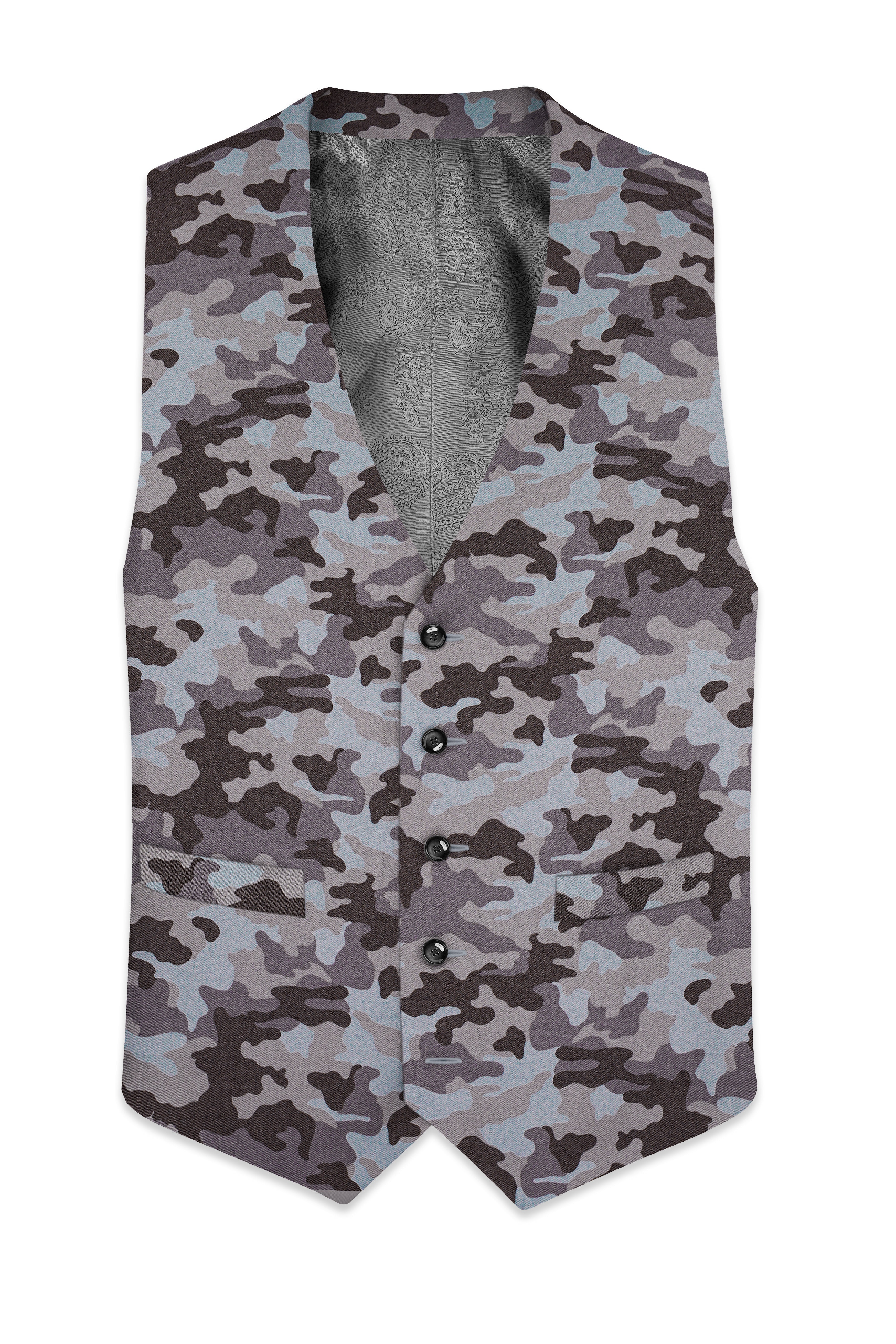 Emperor Gray And Tundora Camouflage Printed Cotton Waistcoat