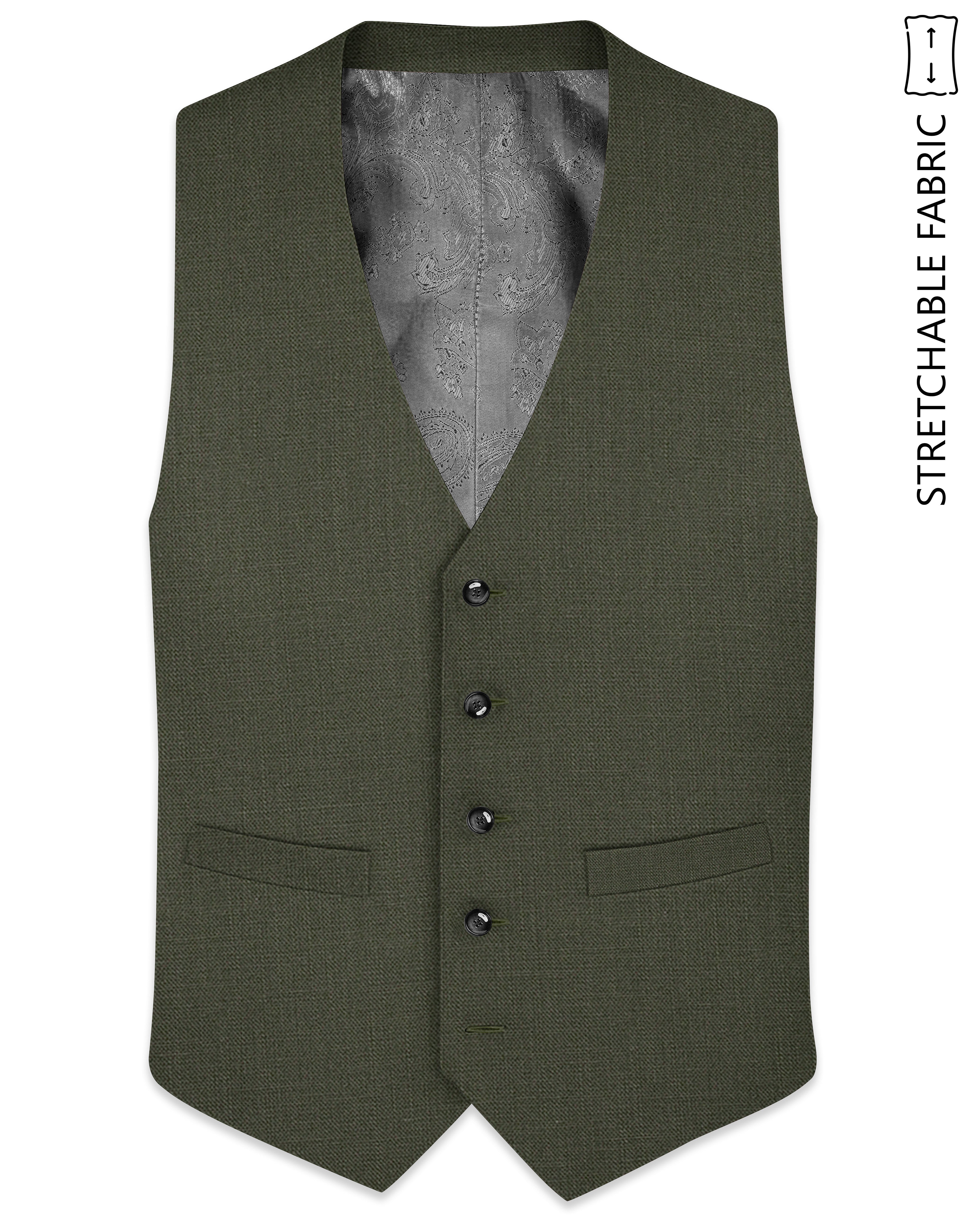 Virenzo-Rifle Green Luxurious Linen Stretchable Waistcoats