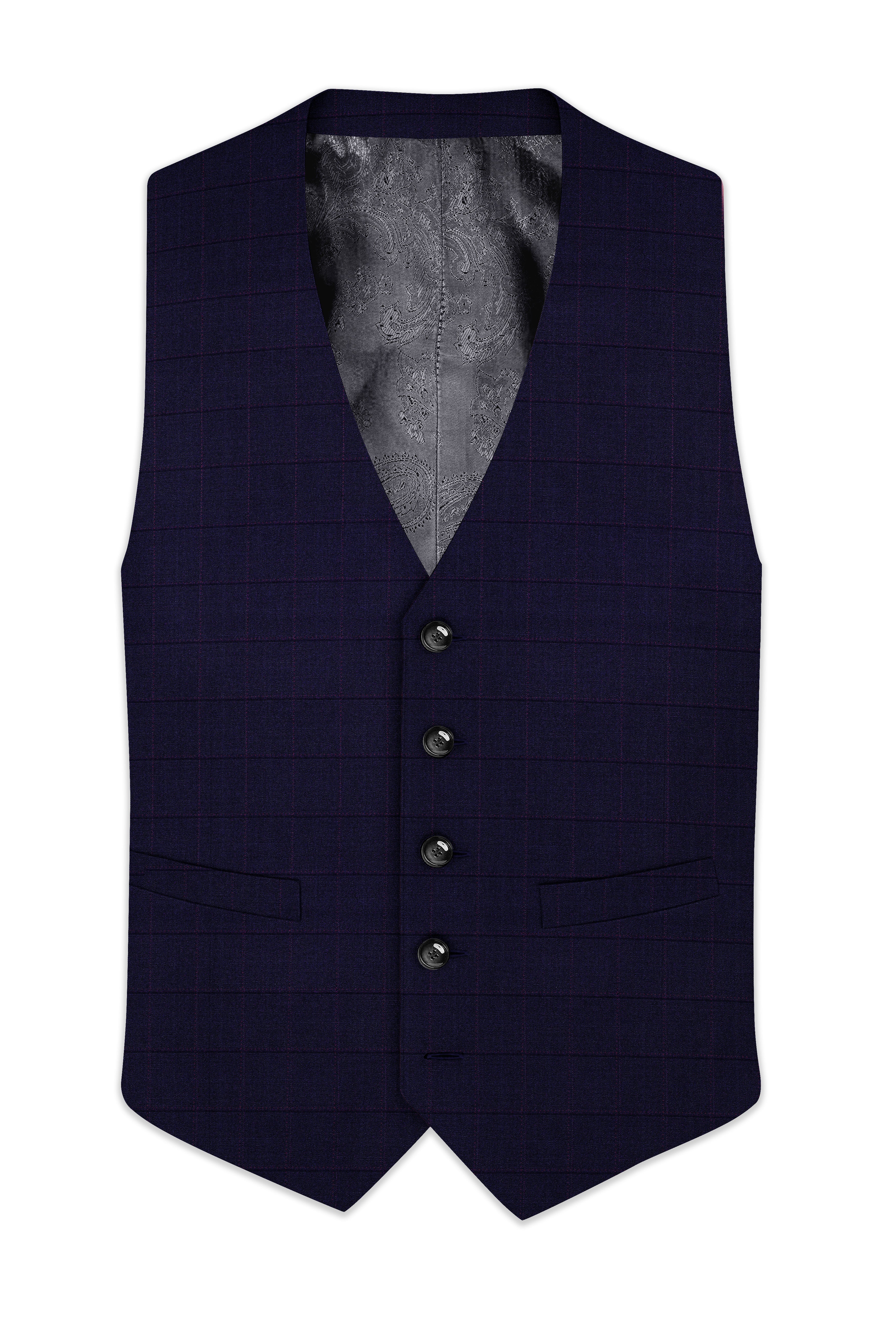 Azurane-Ebony Blue Windowpane Wool Rich Waistcoats