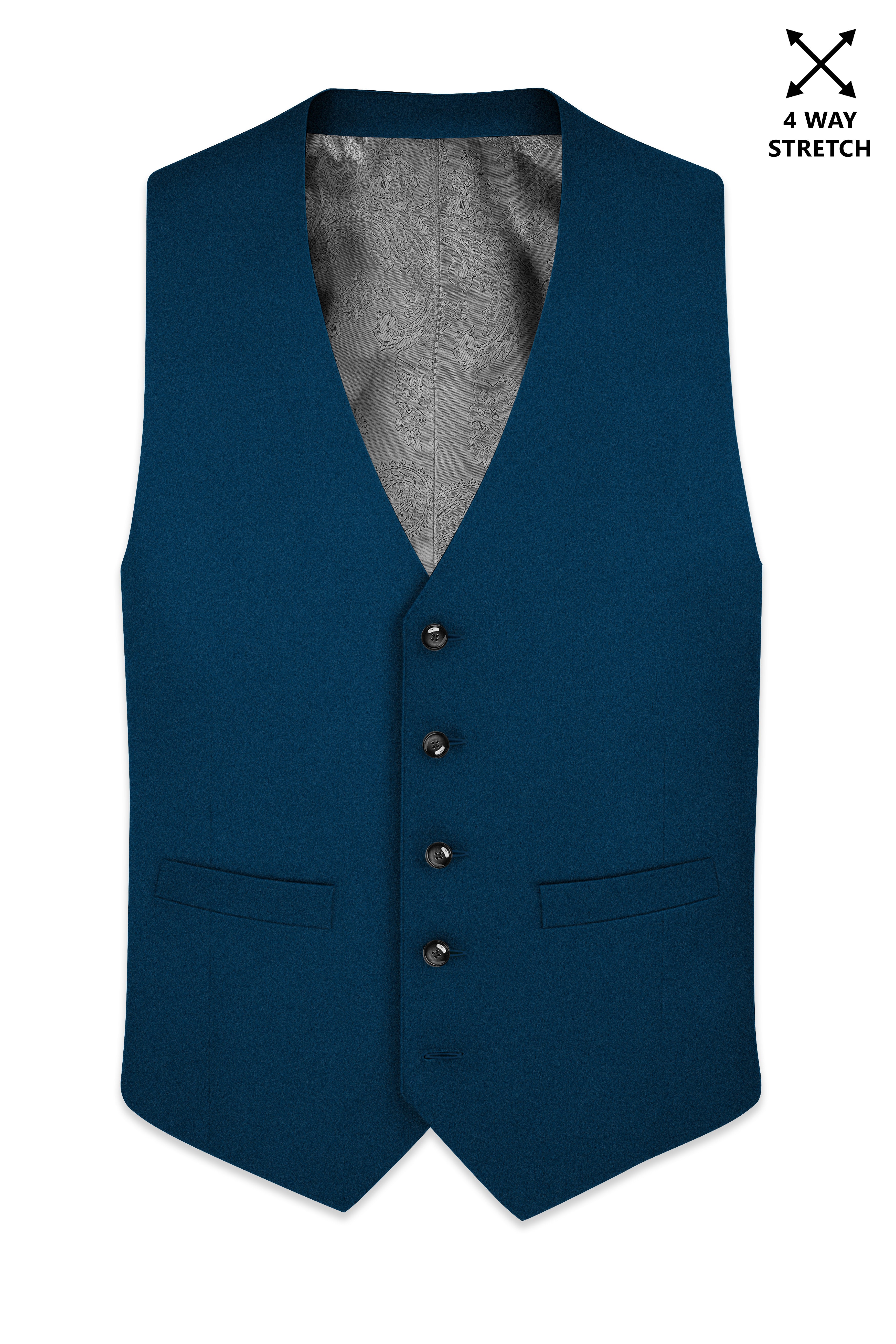 Aureblu-Korean Prussian Blue 4-Way Stretch Wool Rich Waistcoat