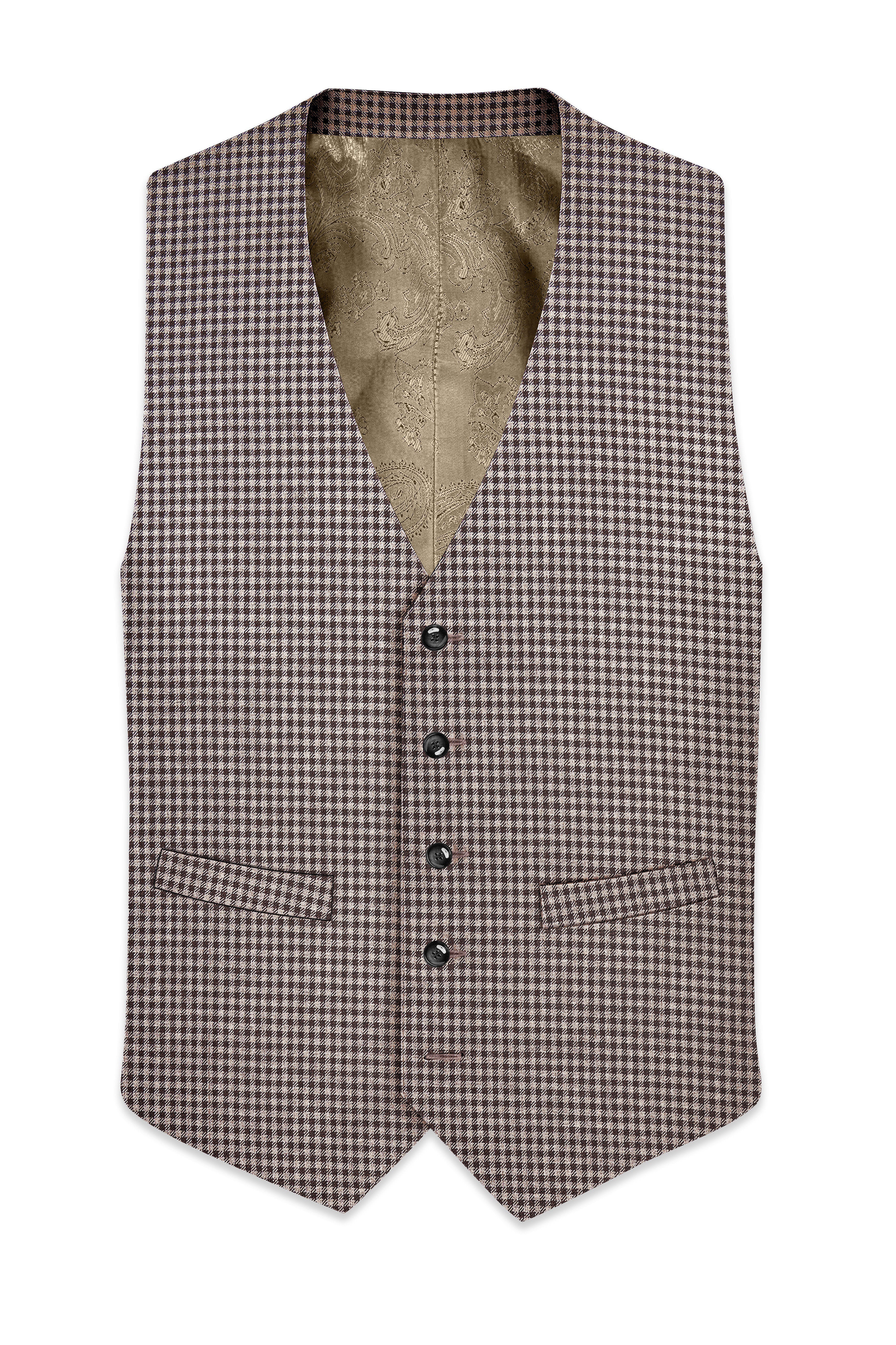 Imperium-Emperor Brown And Swiss Cream Gingham Plaid Tweed Waistcoat