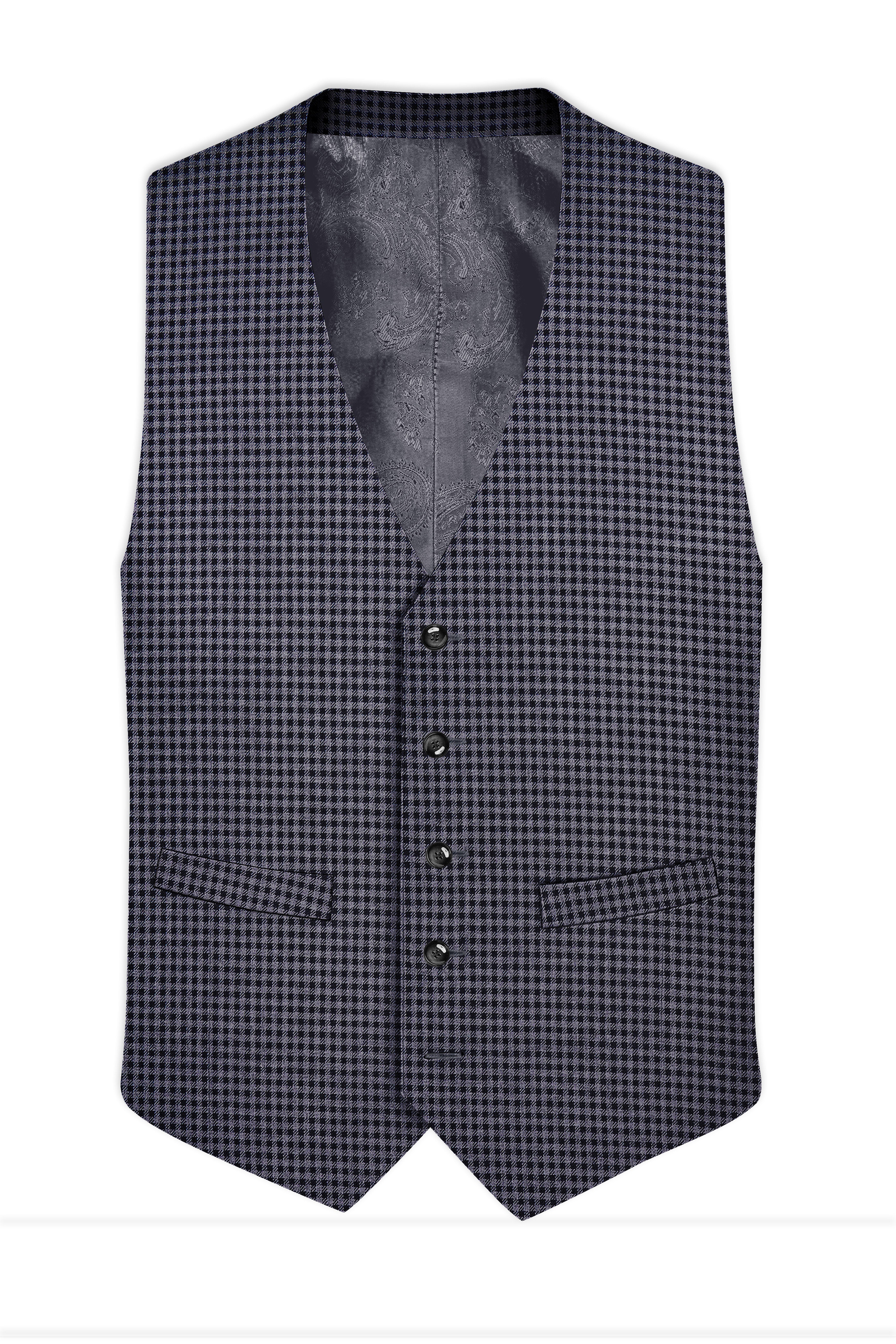 Zenith-Mirage Blue And venus Gray Gingham Plaid Tweed Waistcoat