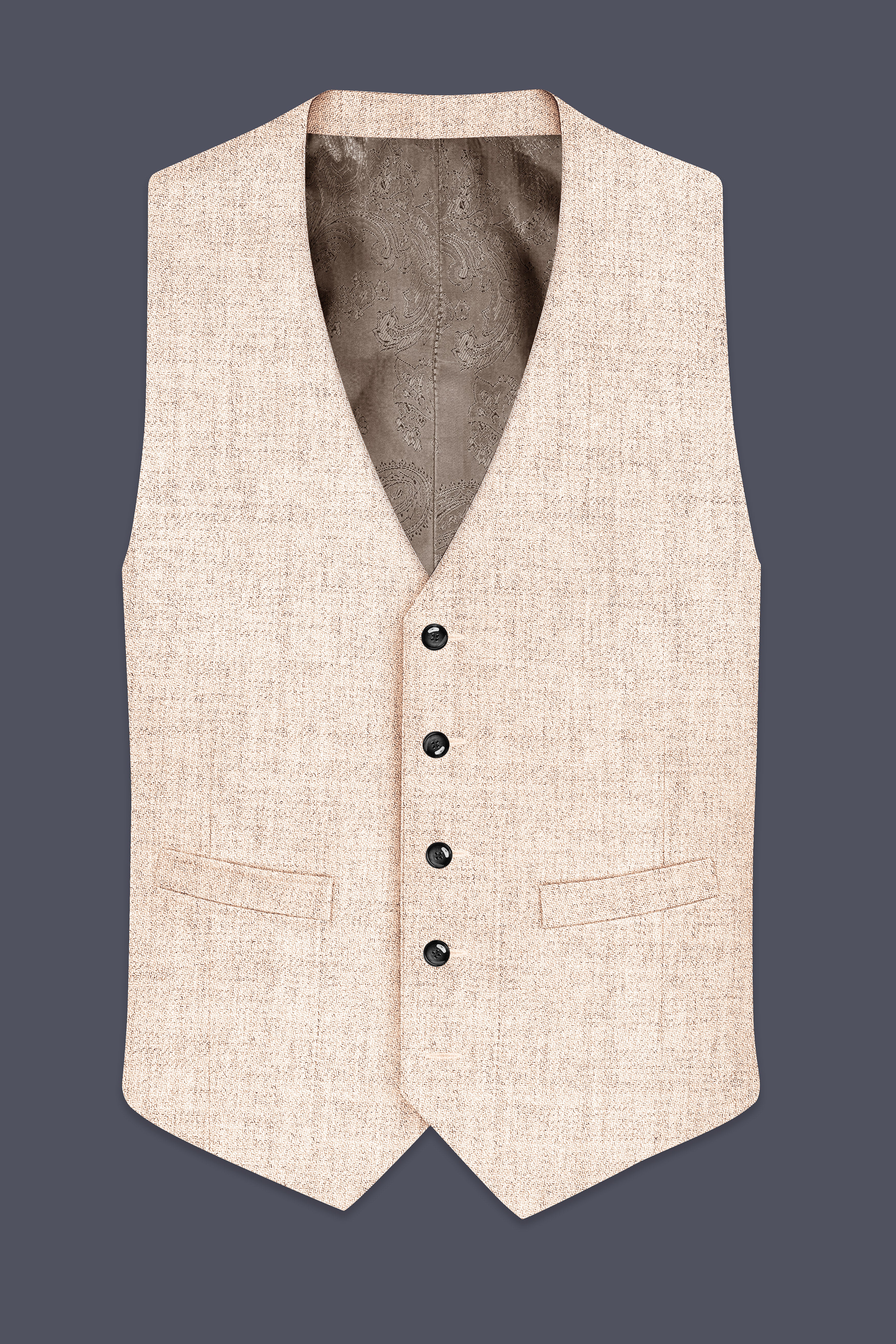Velour-Derby Cream Textured Tweed Waistcoat