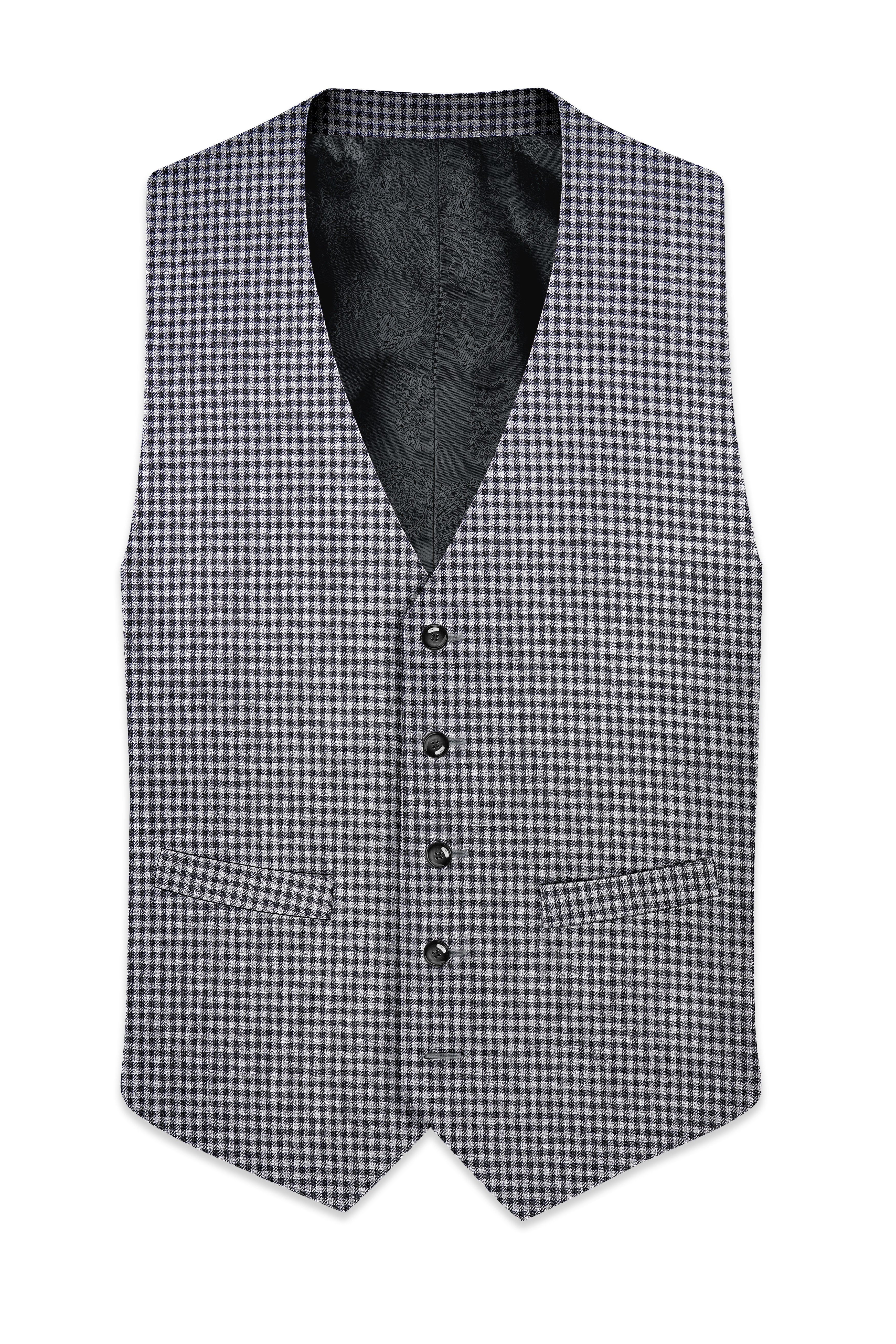 Graphite-Metallic Gray And Tuatara Gingham Plaid Tweed Waistcoat