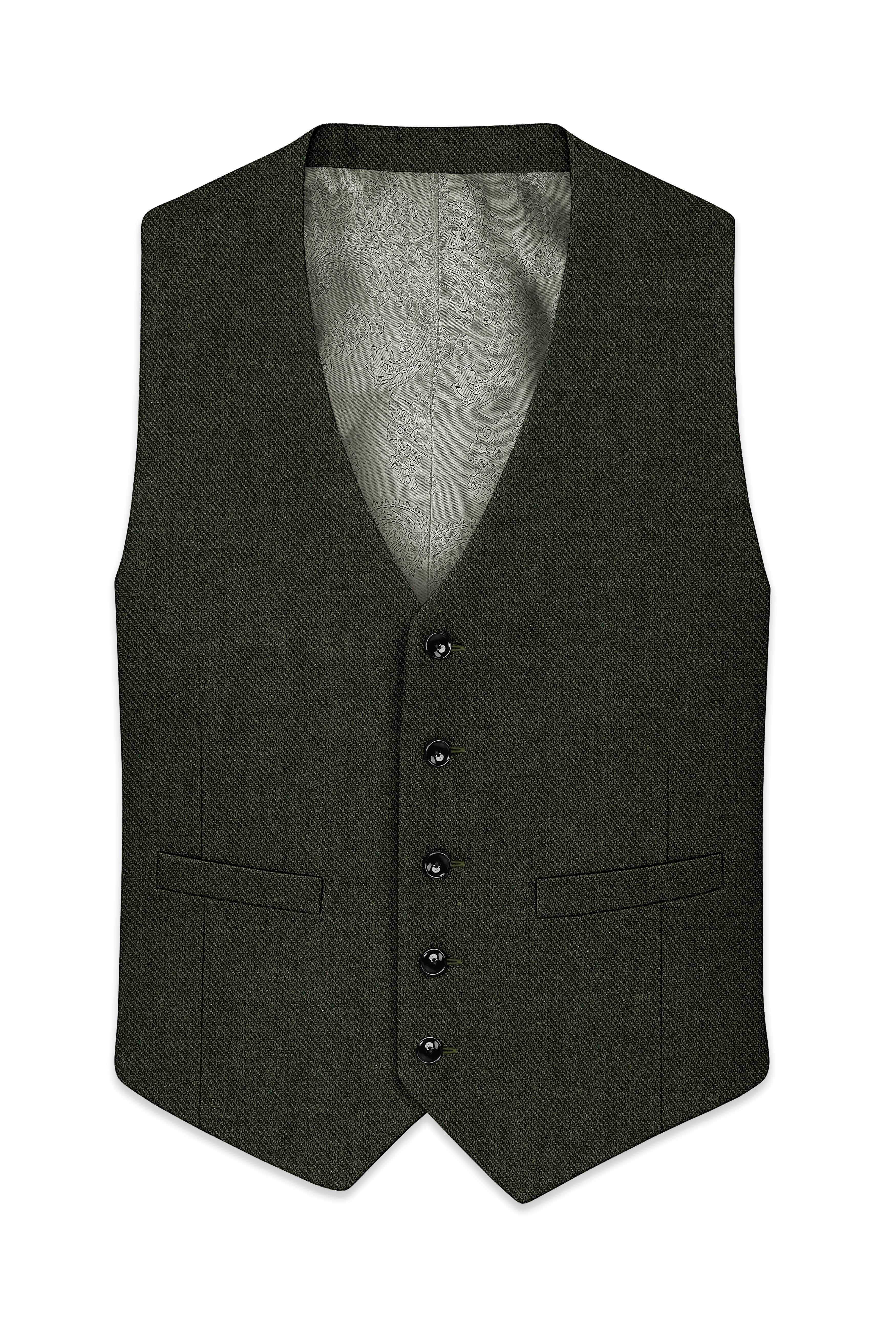 Olvoro-Rifle Green Textured Tweed Waistcoat