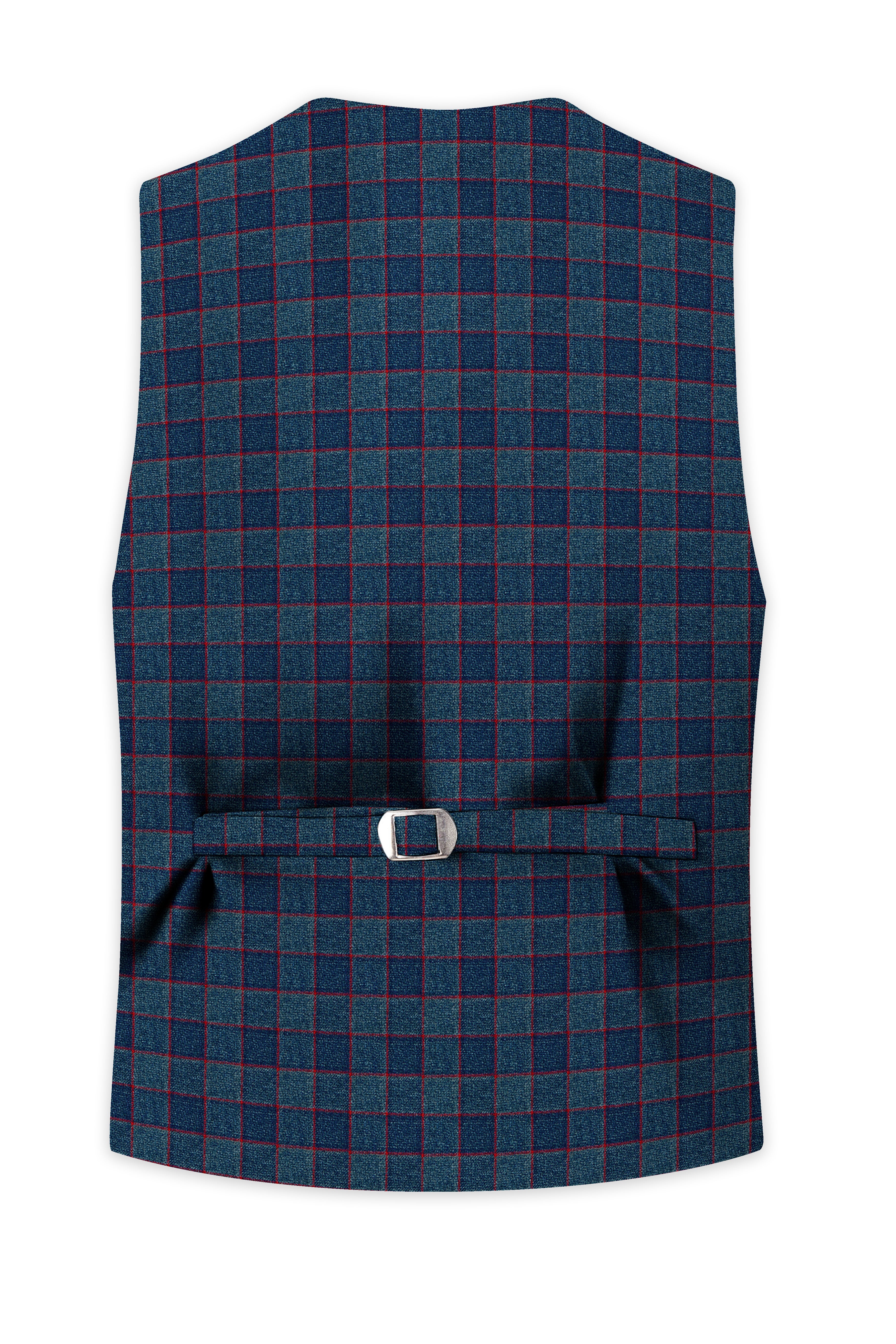 Panevoro-Vintage Blue Windowpane Premium Cotton Waistcoat