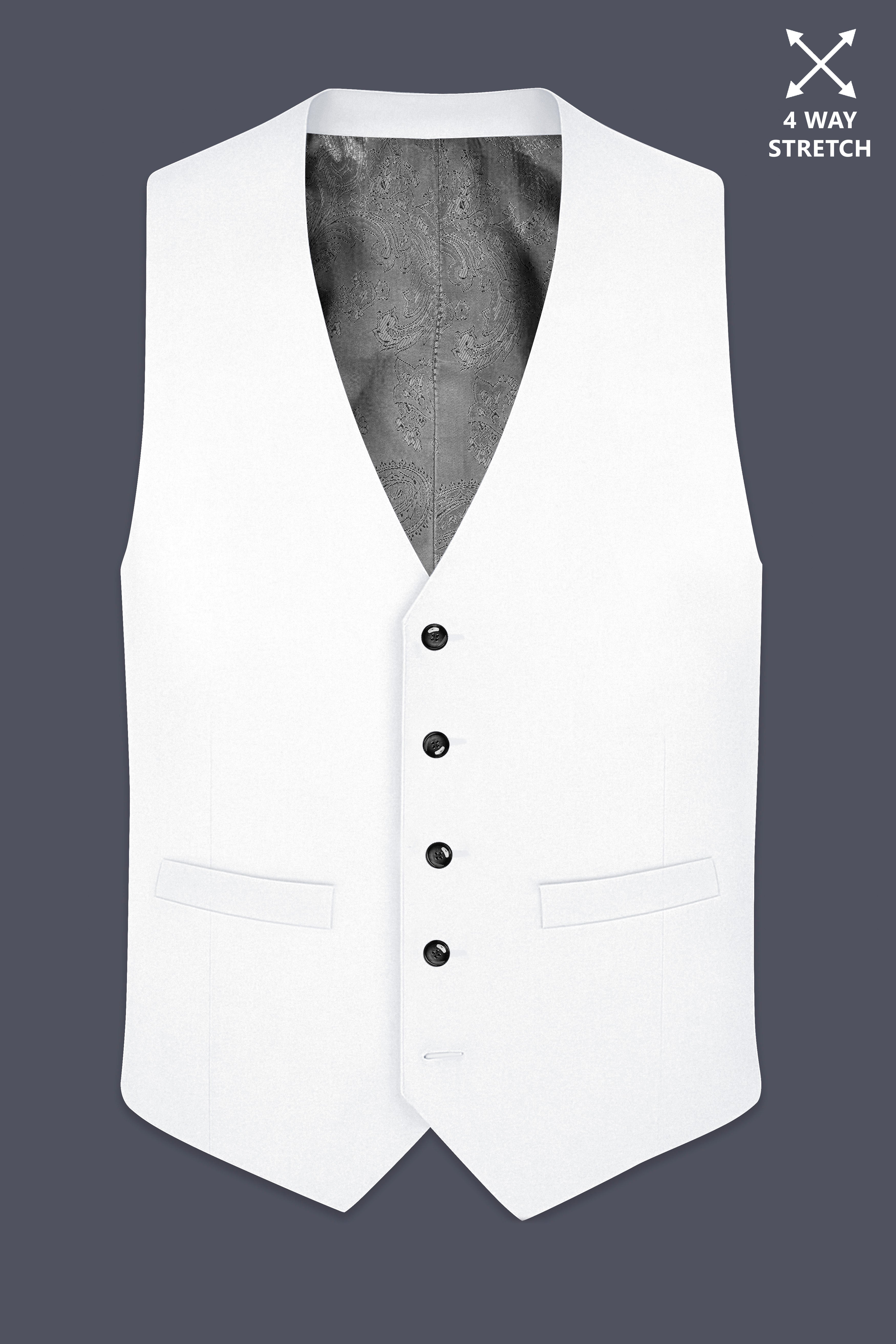 Shiro-Japanese Bright White 4-Way Stretch Wrinkle-Free Wool Rich Waistcoat