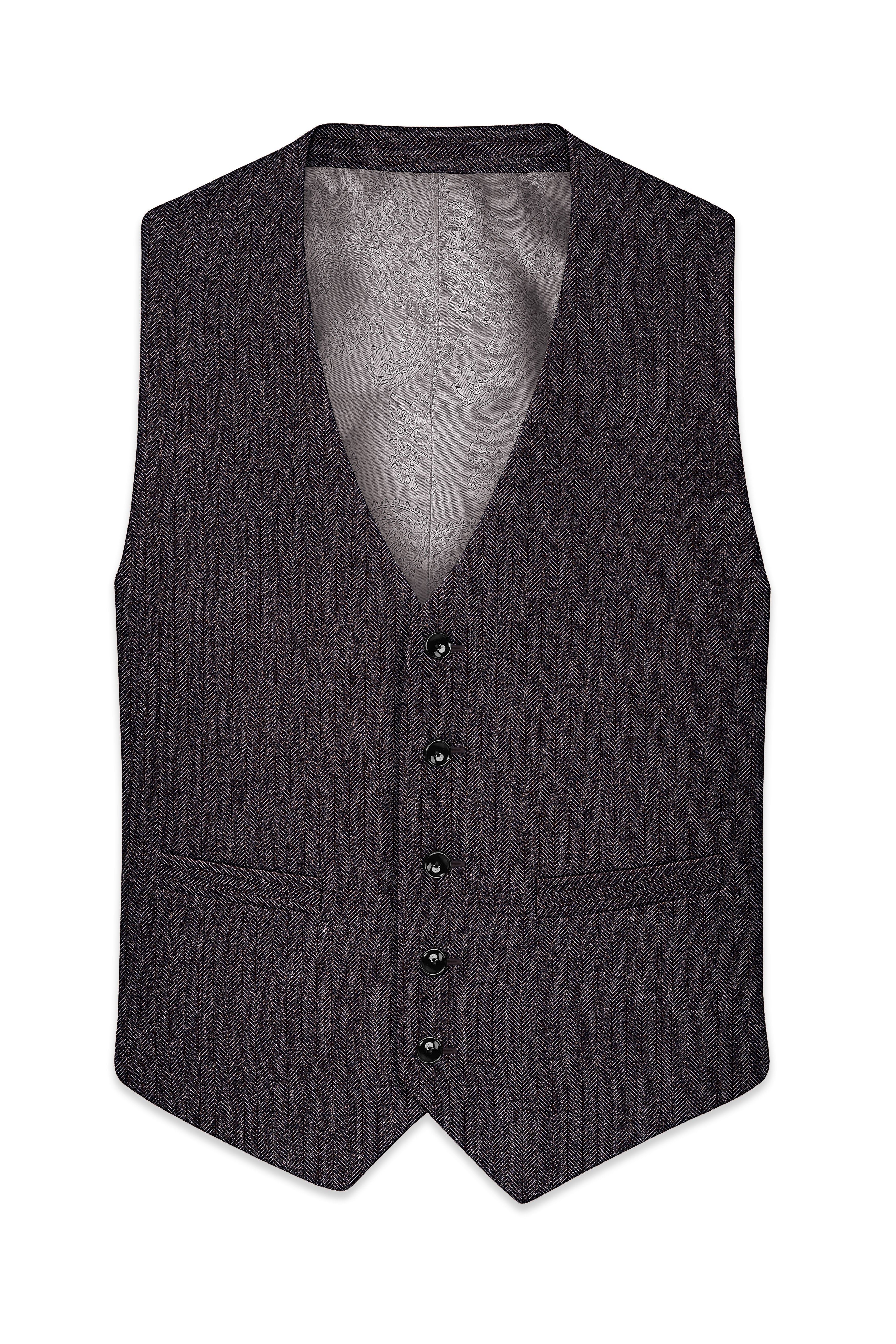 Aurezion-Zeus Brown Herringbone Textured Tweed Waistcoat