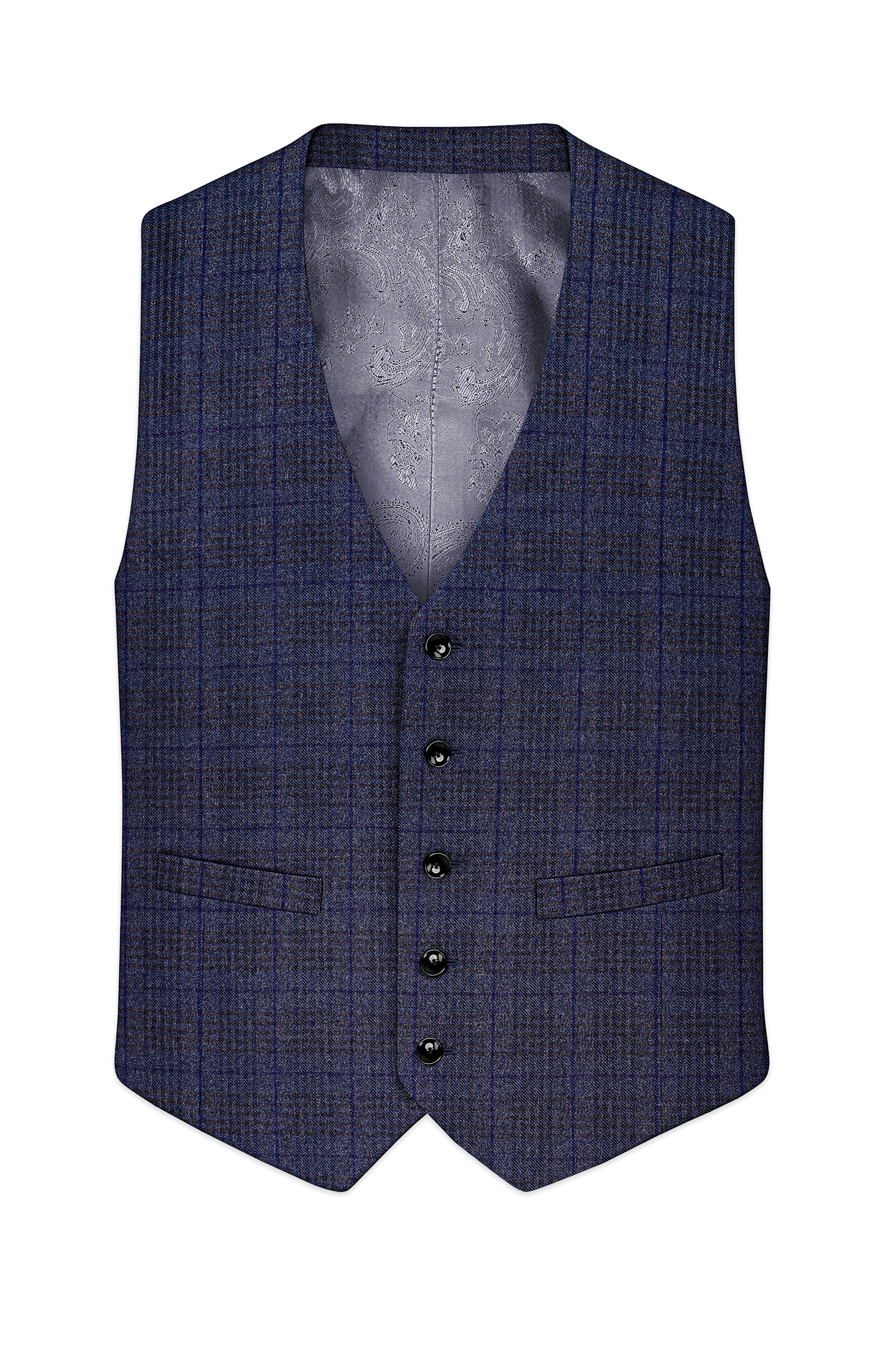 Horizon-Martinique Blue windowpane Tweed Waistcoat