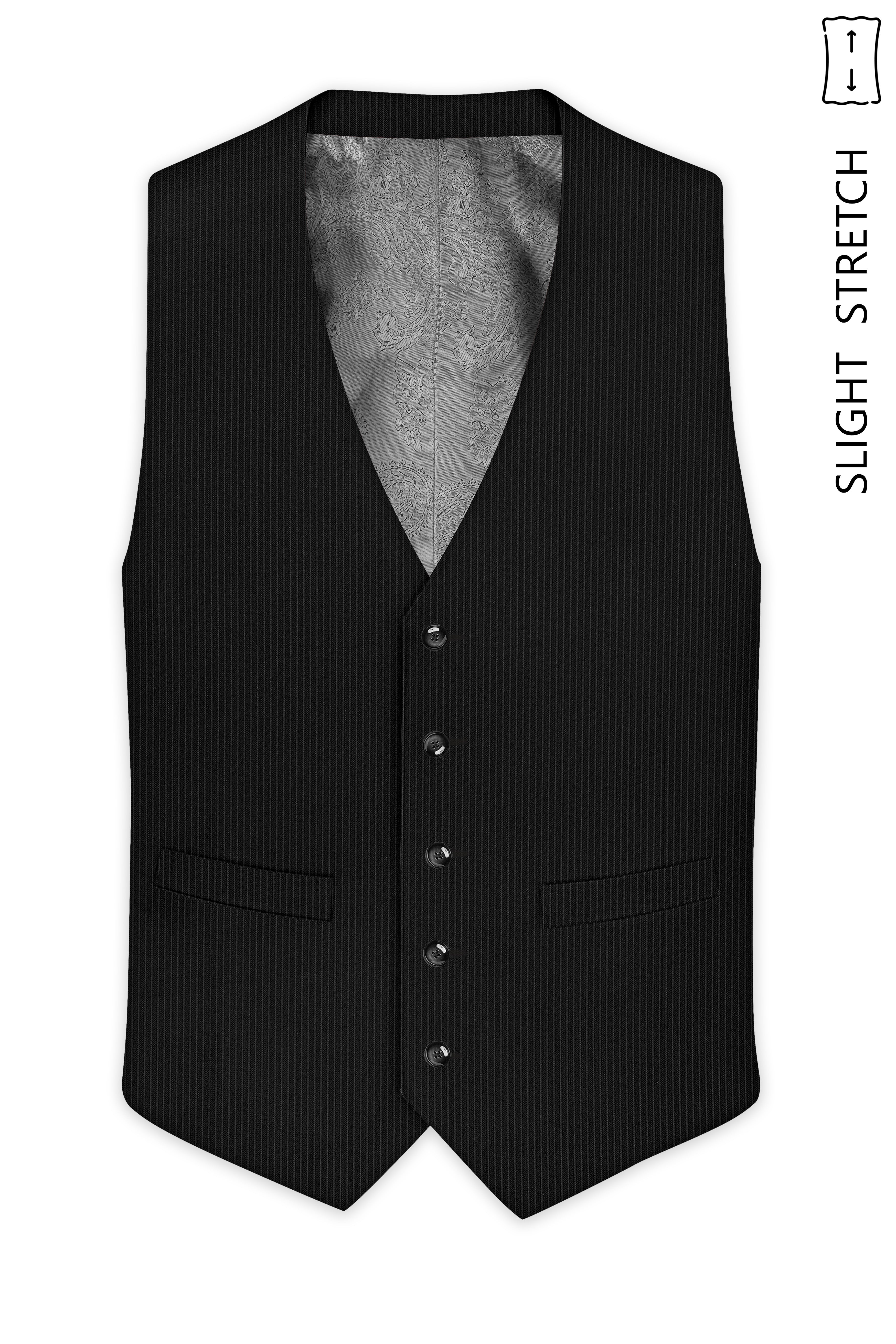 Aurejax-Jade Black Pencil Striped Wool Rich Slight Stretch Waistcoat