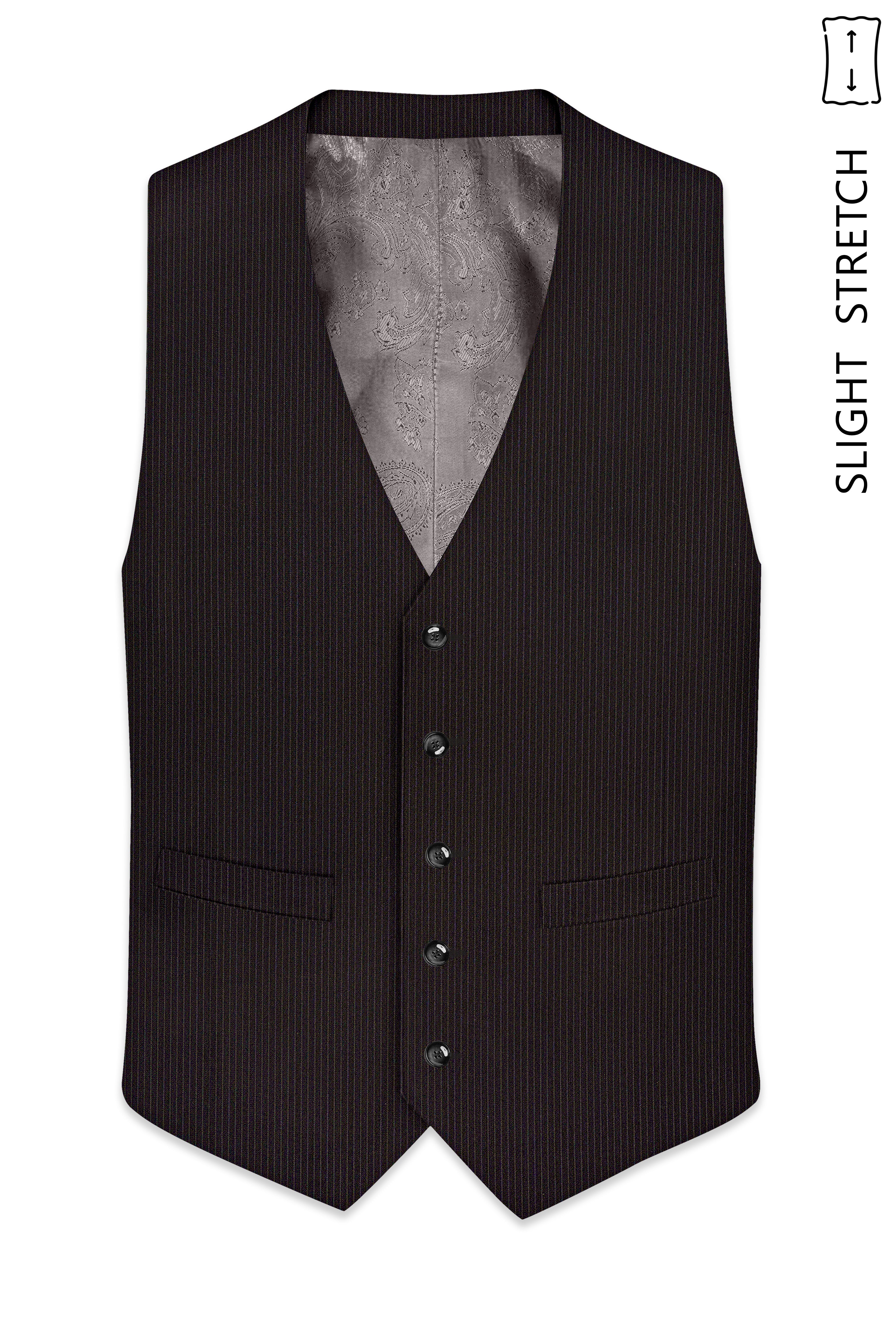 Imperio-Umber Brown Pencil Striped Wool Rich Slight Stretch Waistcoat
