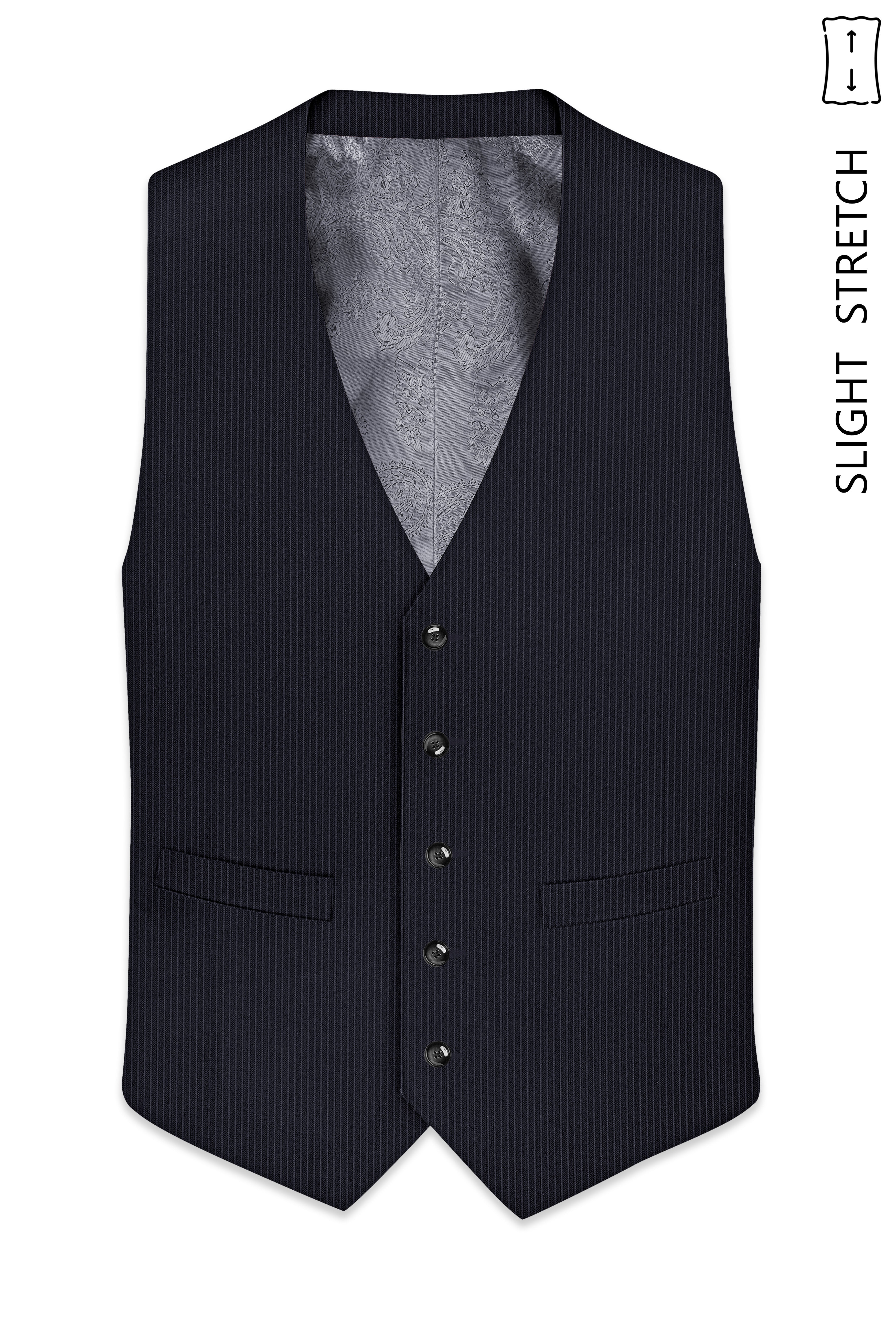 Cosmire-Space Blue Pencil Striped Wool Rich Slight Stretch Waistcoat
