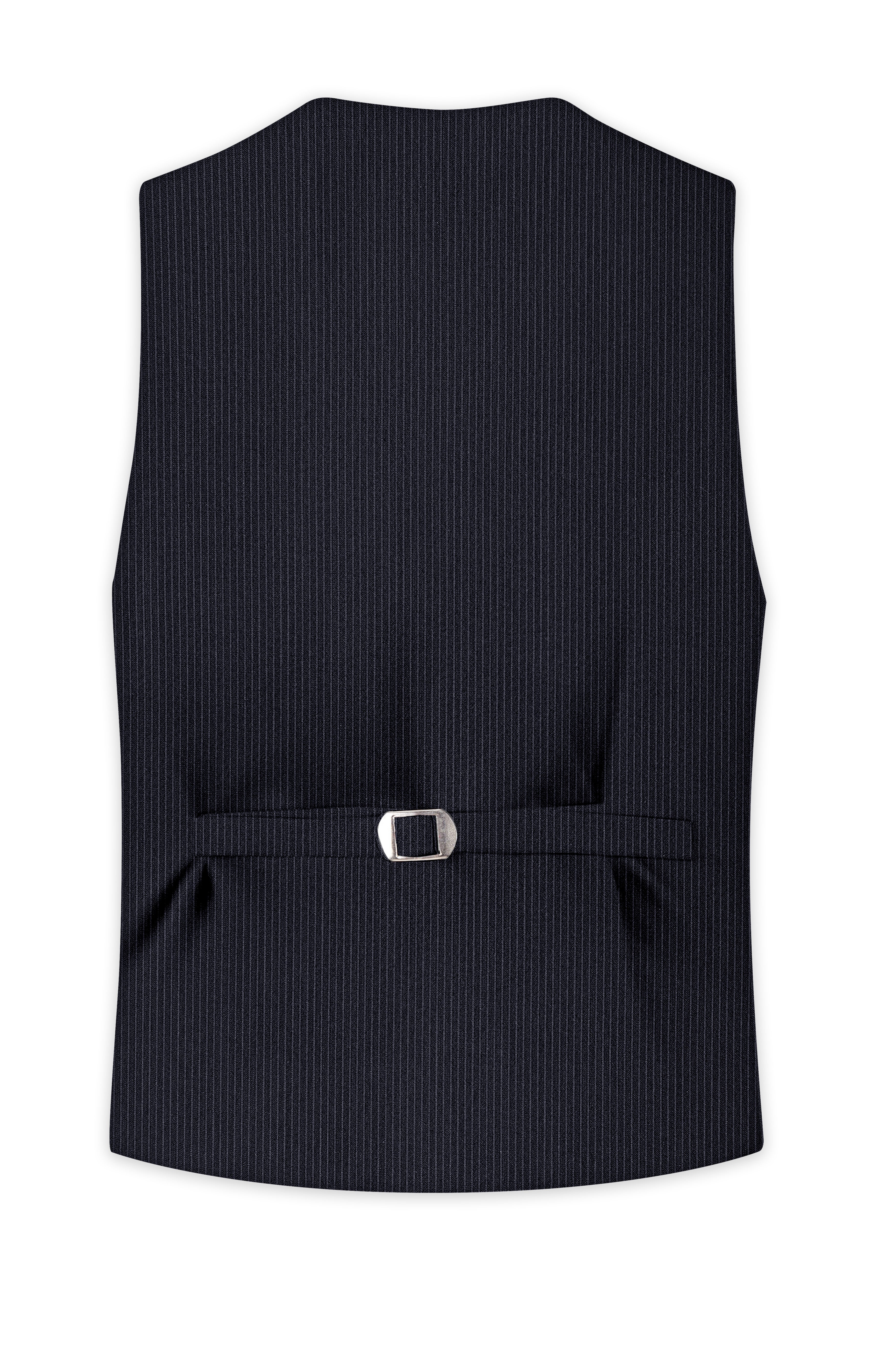 Cosmire-Space Blue Pencil Striped Wool Rich Slight Stretch Waistcoat