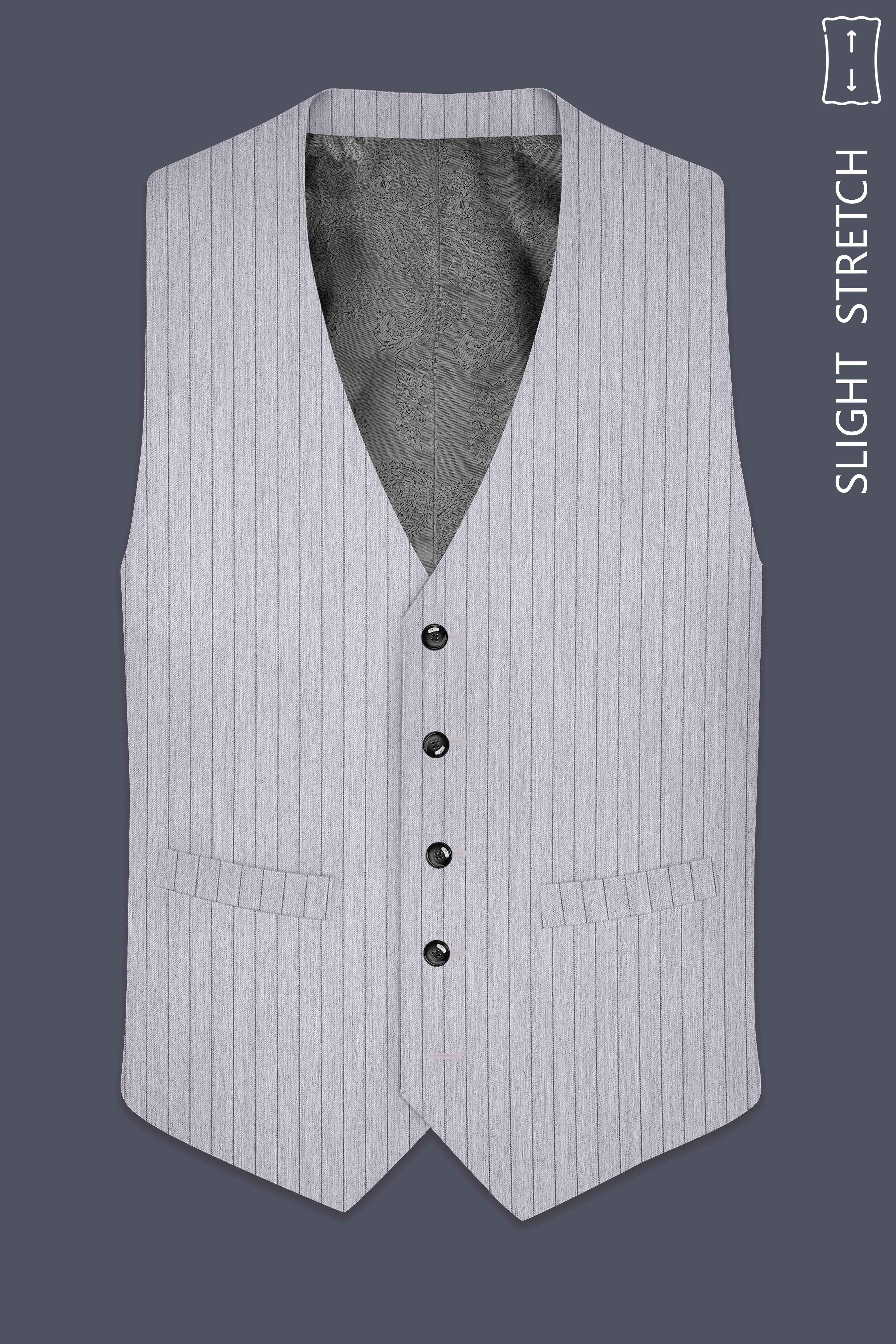 Grisvoro-Sterling Gray Pin Striped Wool Rich Slight Stretch Waistcoat