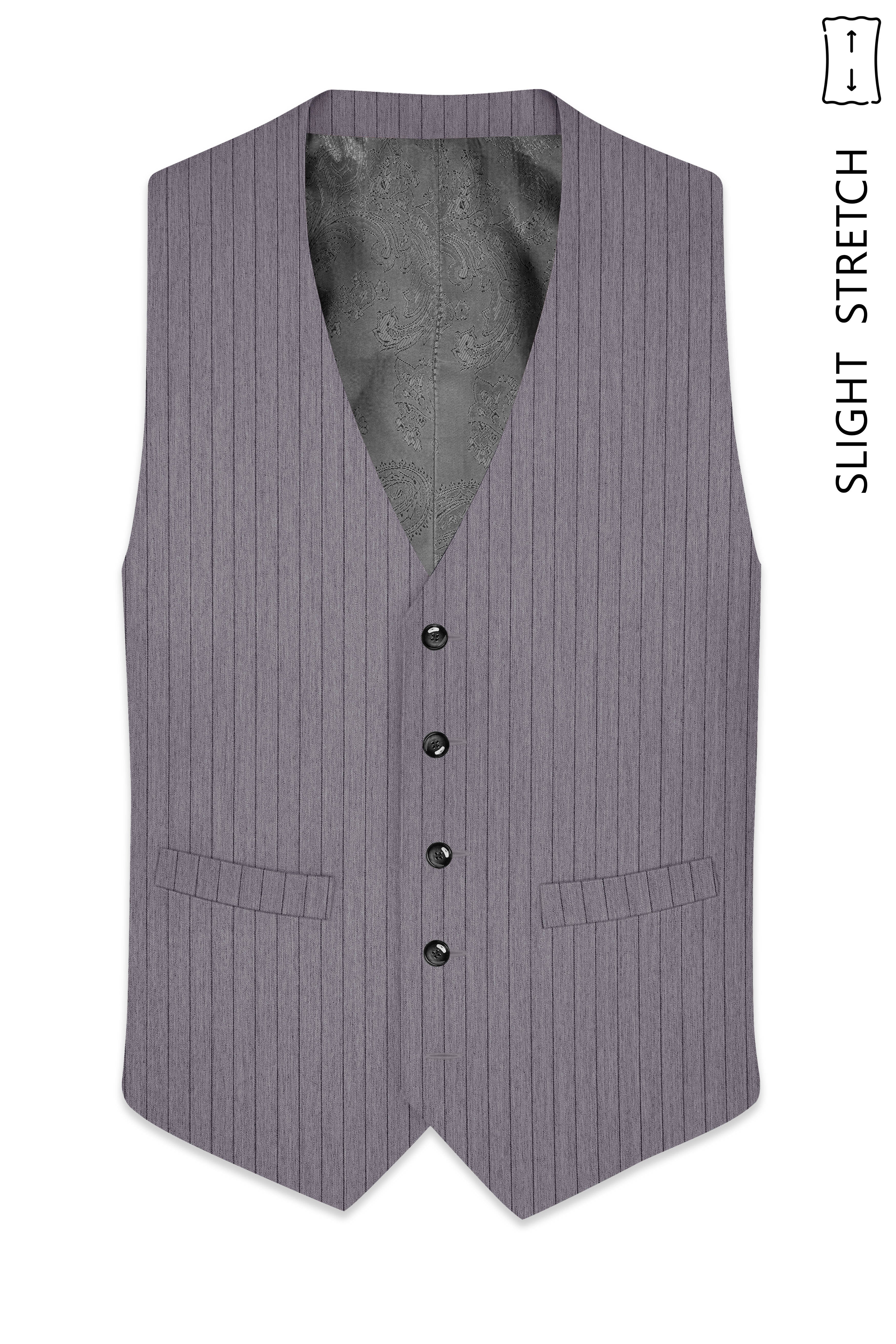 Velmoro-Mauve Gray Pin Striped Wool Rich Slight Stretch Waistcoat