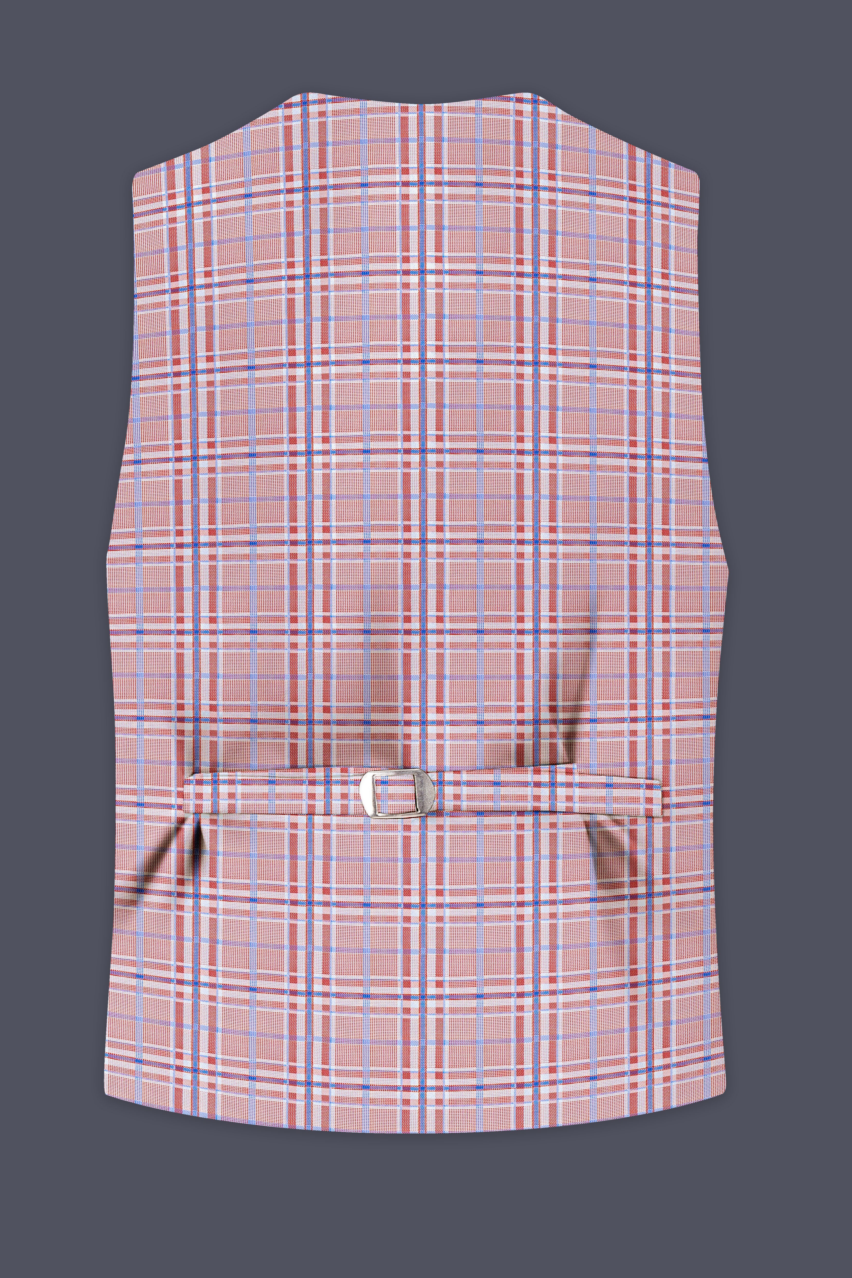 Velour-Turkish Rose Pink And Wild Blue Plaid Wool Rich Waistcoat