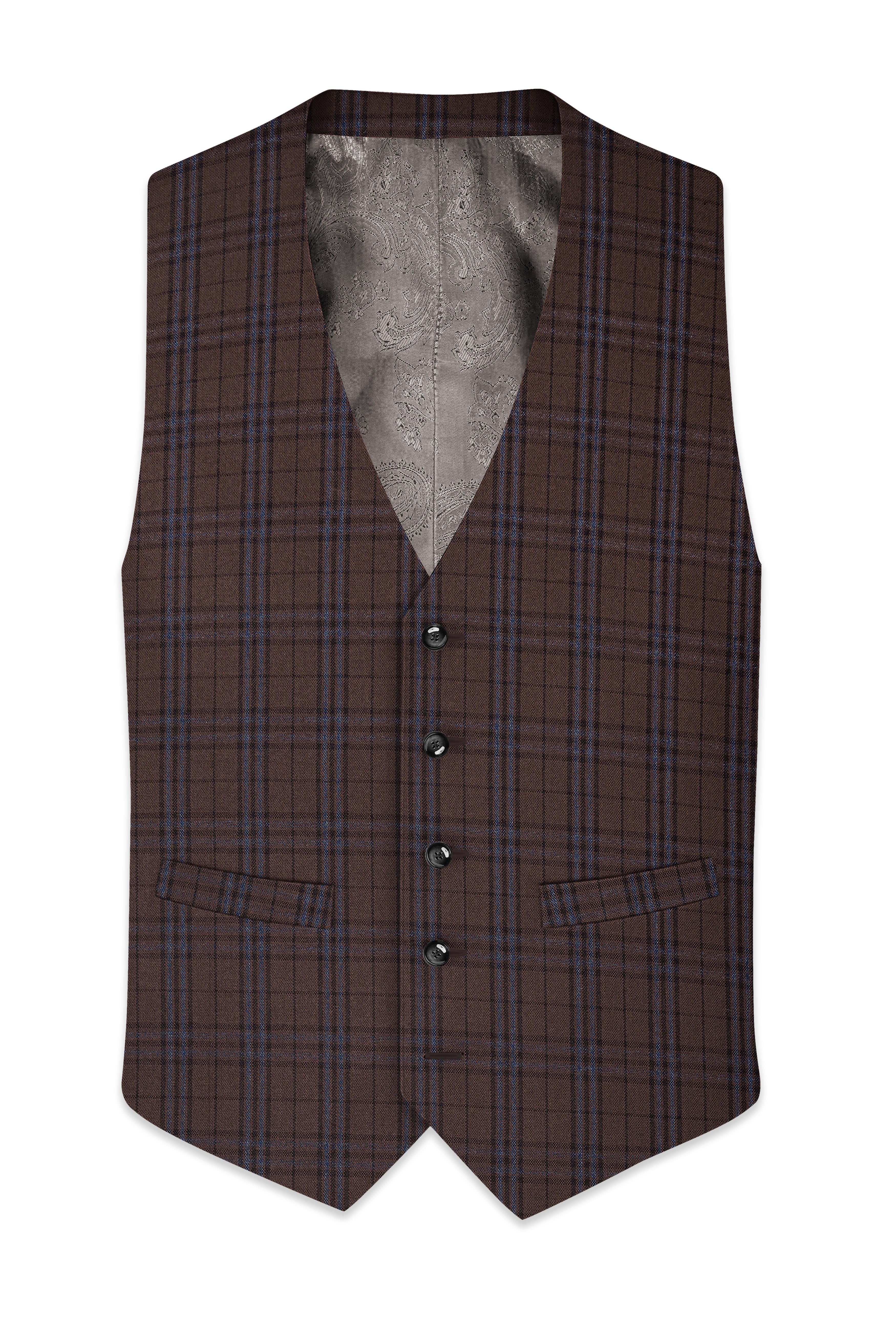 Cedar-Gingerbread Brown Plaid Wool Rich Waistcoat