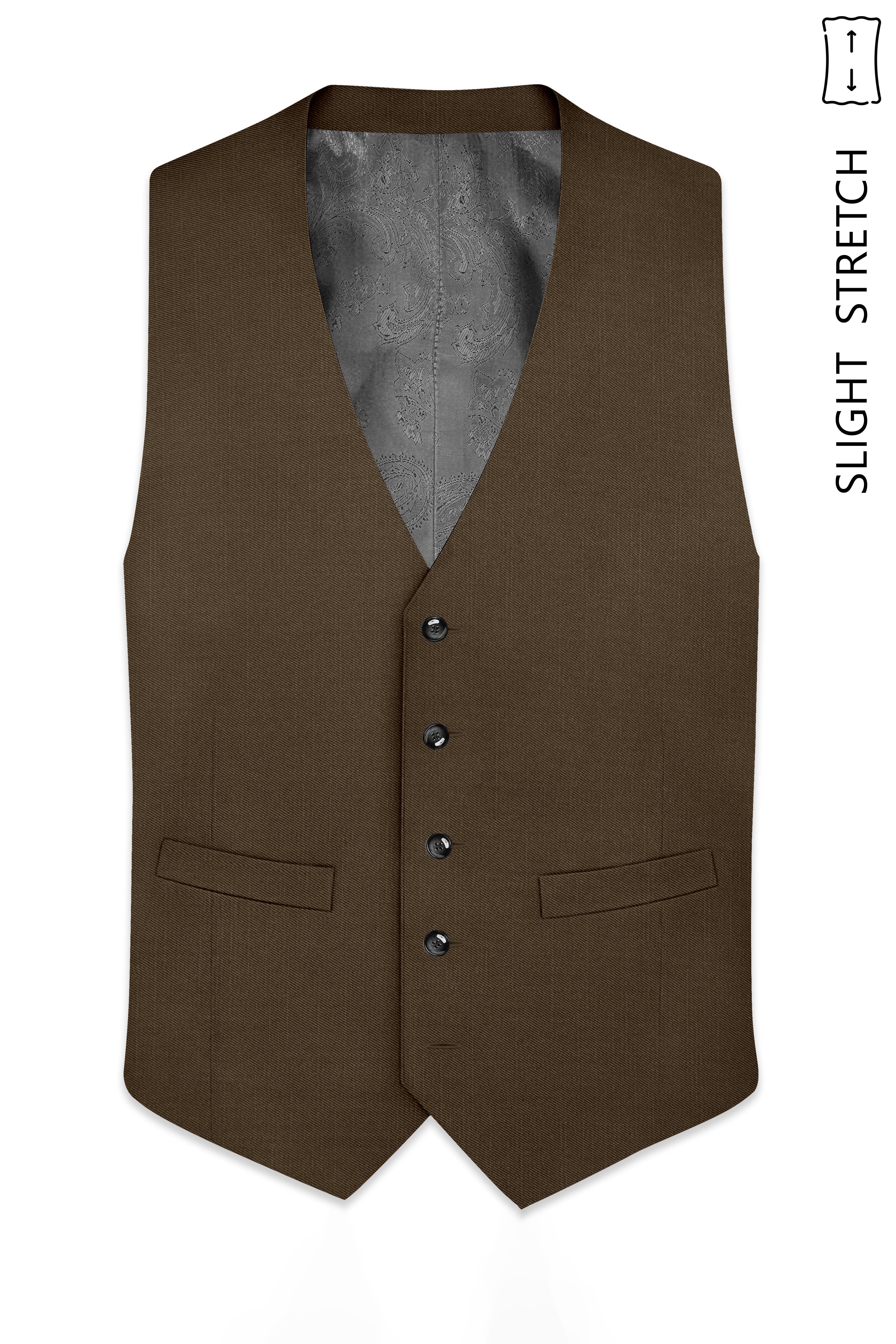 Terrano-Mocha Brown Wool Rich Slight Stretch Waistcoat