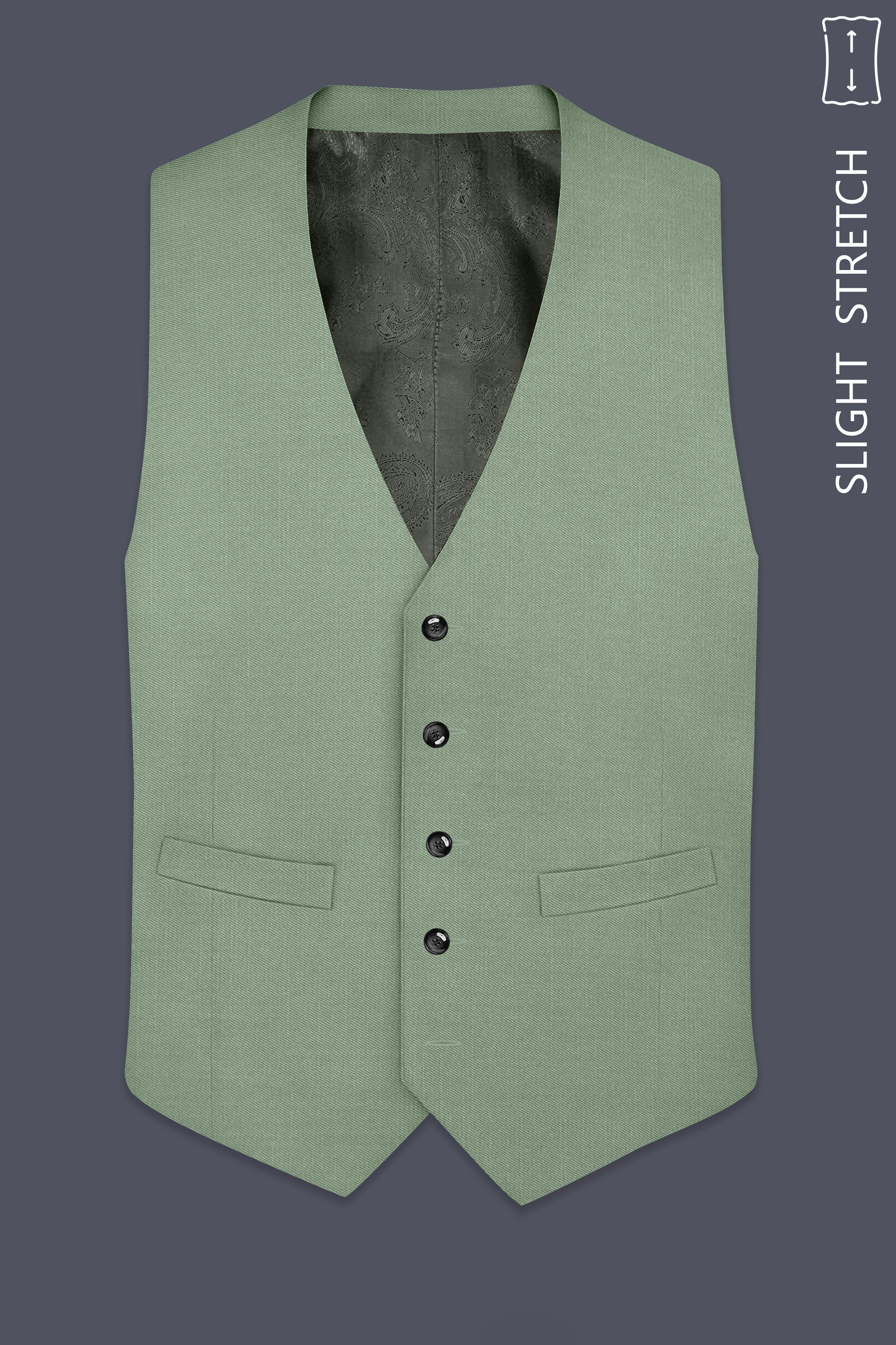 Basil-Spanish Green Wool Rich Slight Stretch Waistcoat