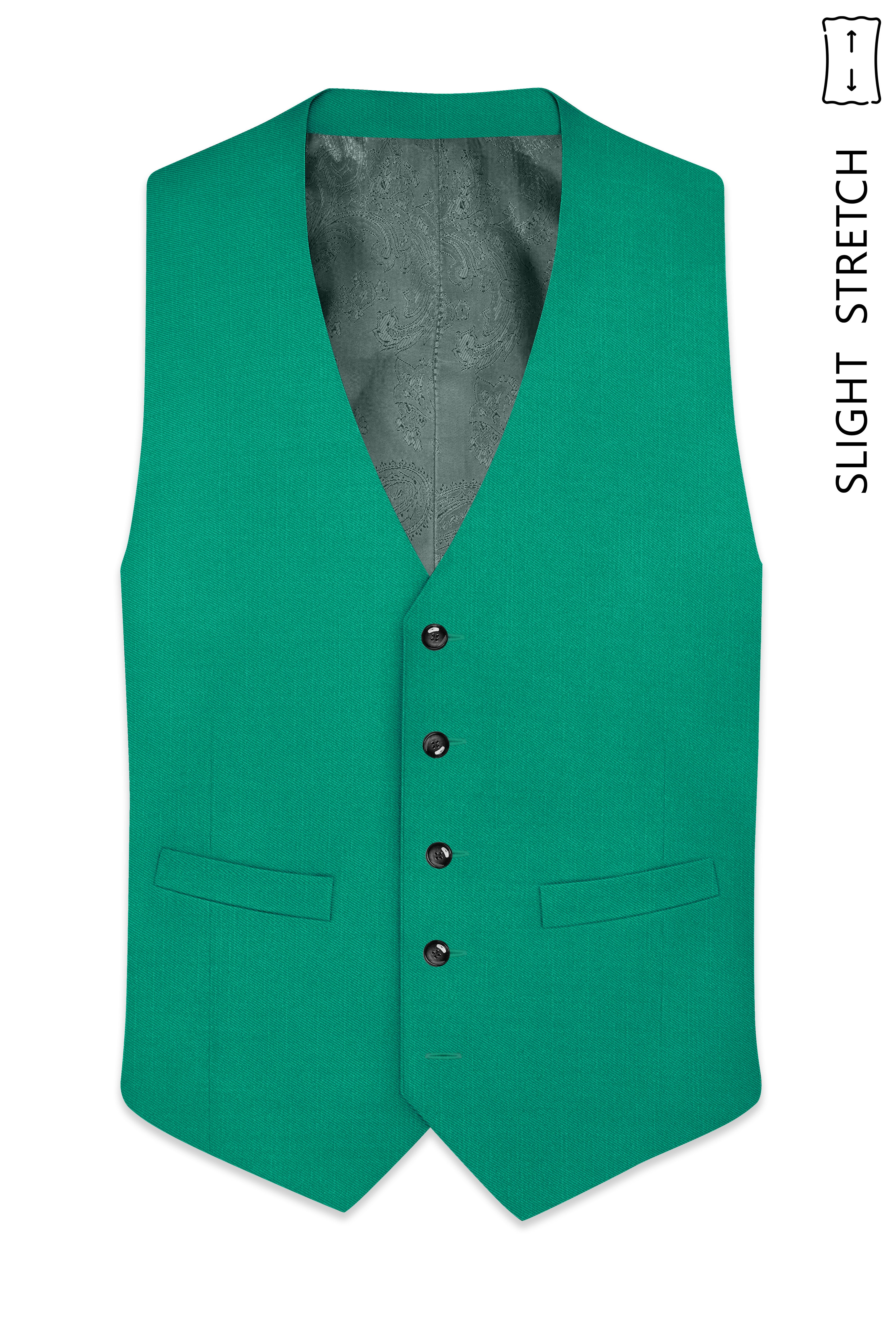 Emerald-Tropical Green Wool Rich Slight Stretch Waistcoat