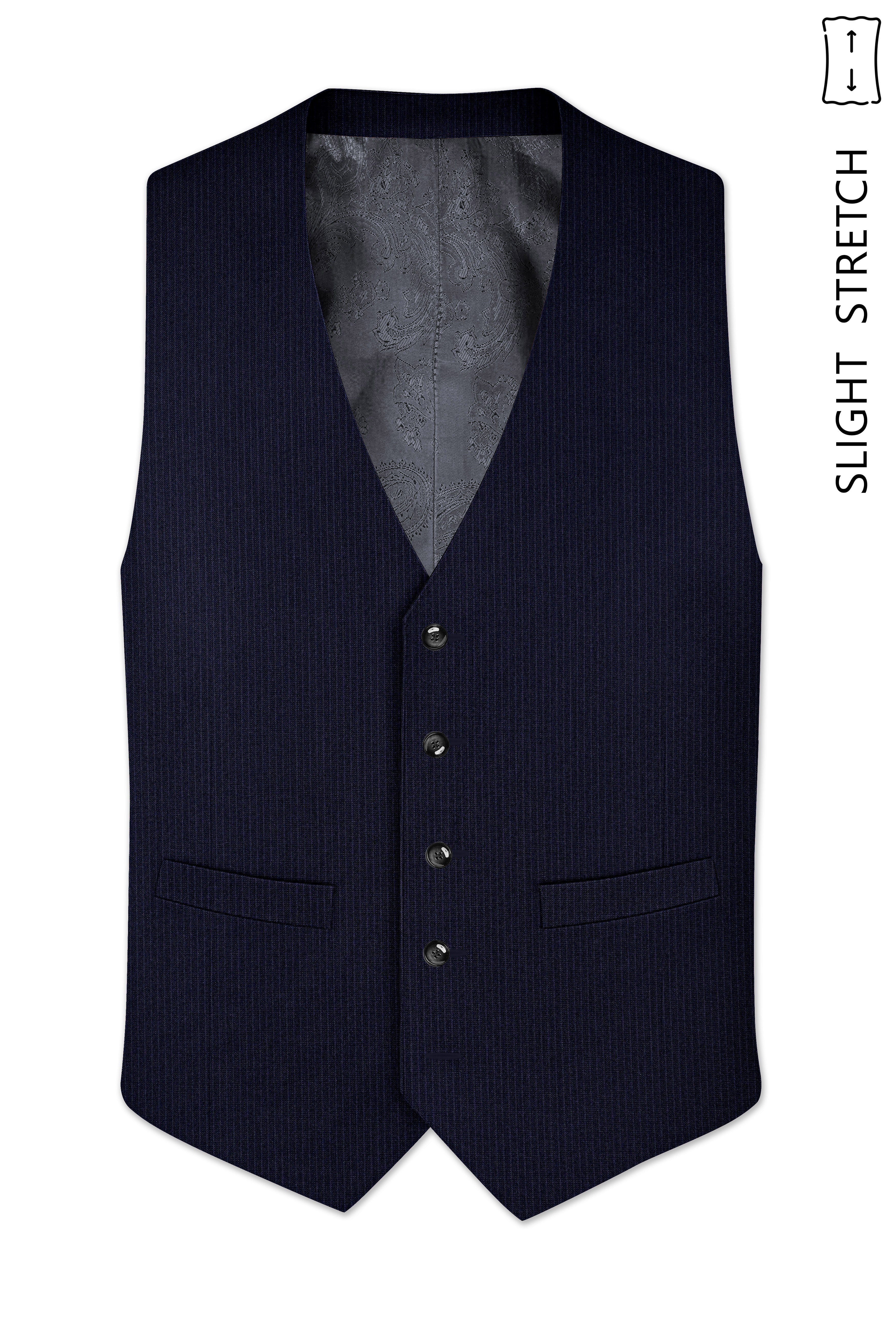 Elion-Bunker Blue Pencil Striped Wool Rich Slight Stretch Waistcoat