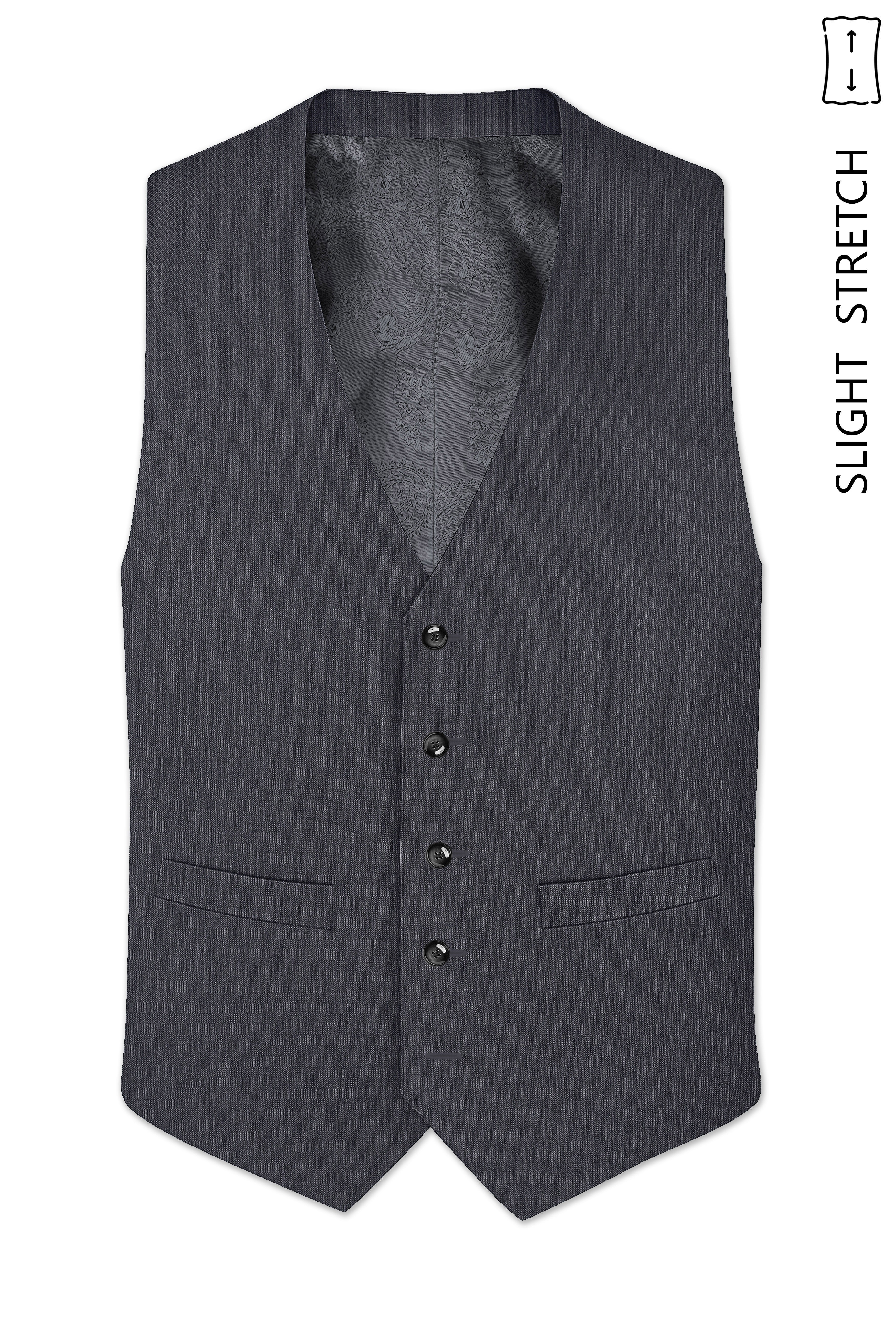 Monvex-Tuna Gray Pencil Striped Wool Rich Slight Stretch Waistcoat