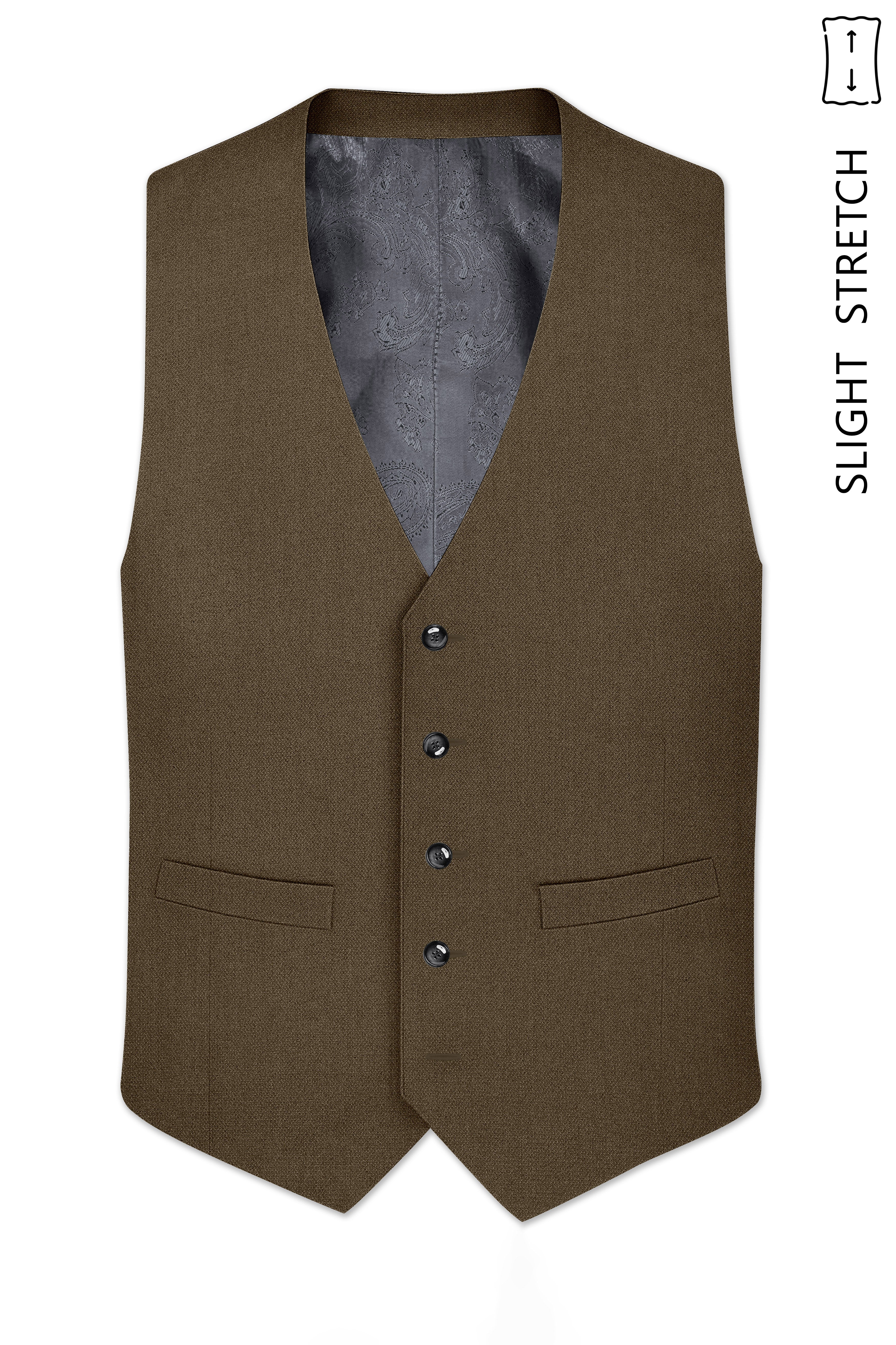 Vireo-Taupe Brown Diamond Textured Wool Rich Slight Stretch Waistcoat