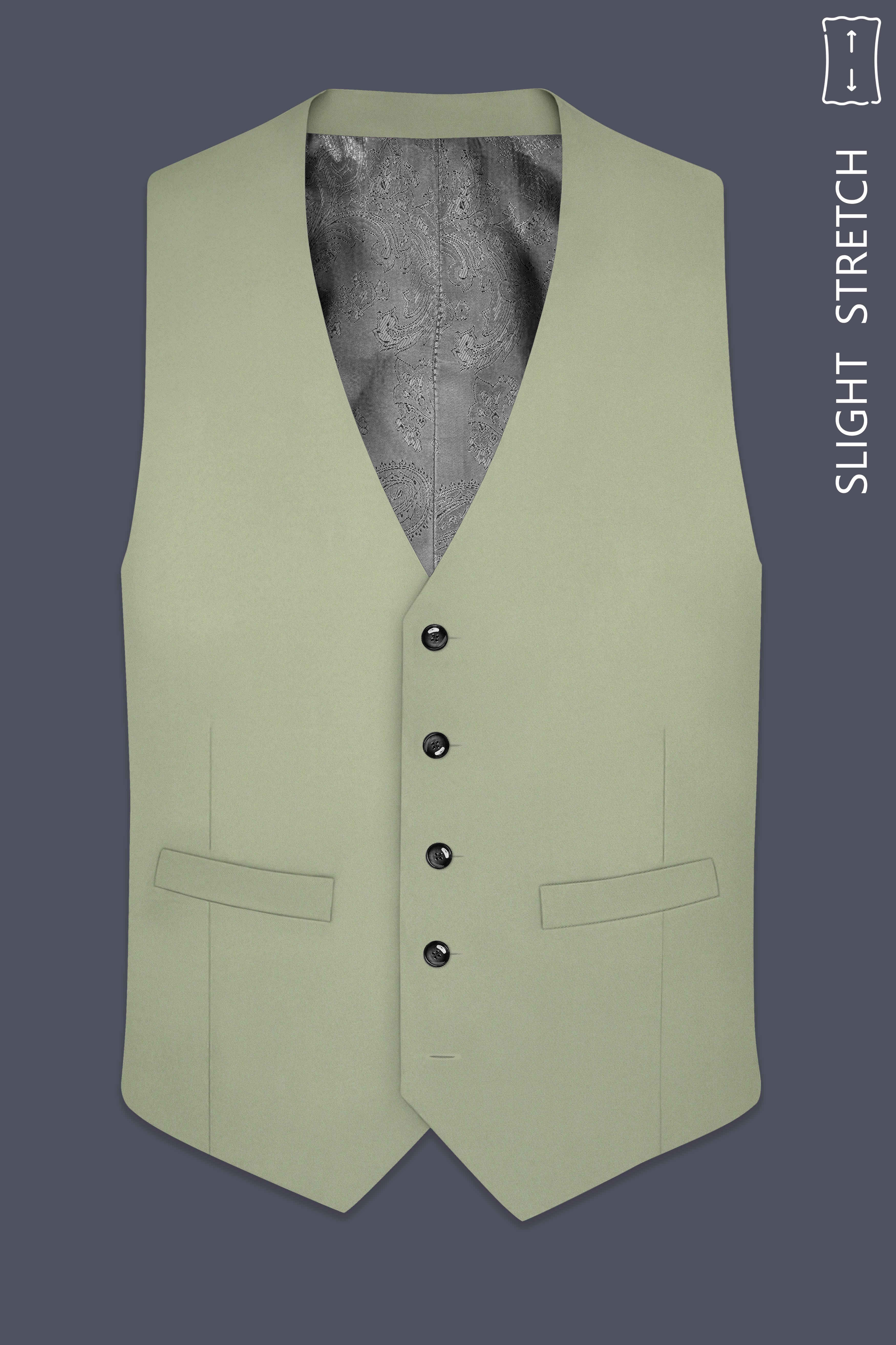Verdan-Sage Green Slight Stretch Subtle Sheen Poly-Viscose Waistcoat