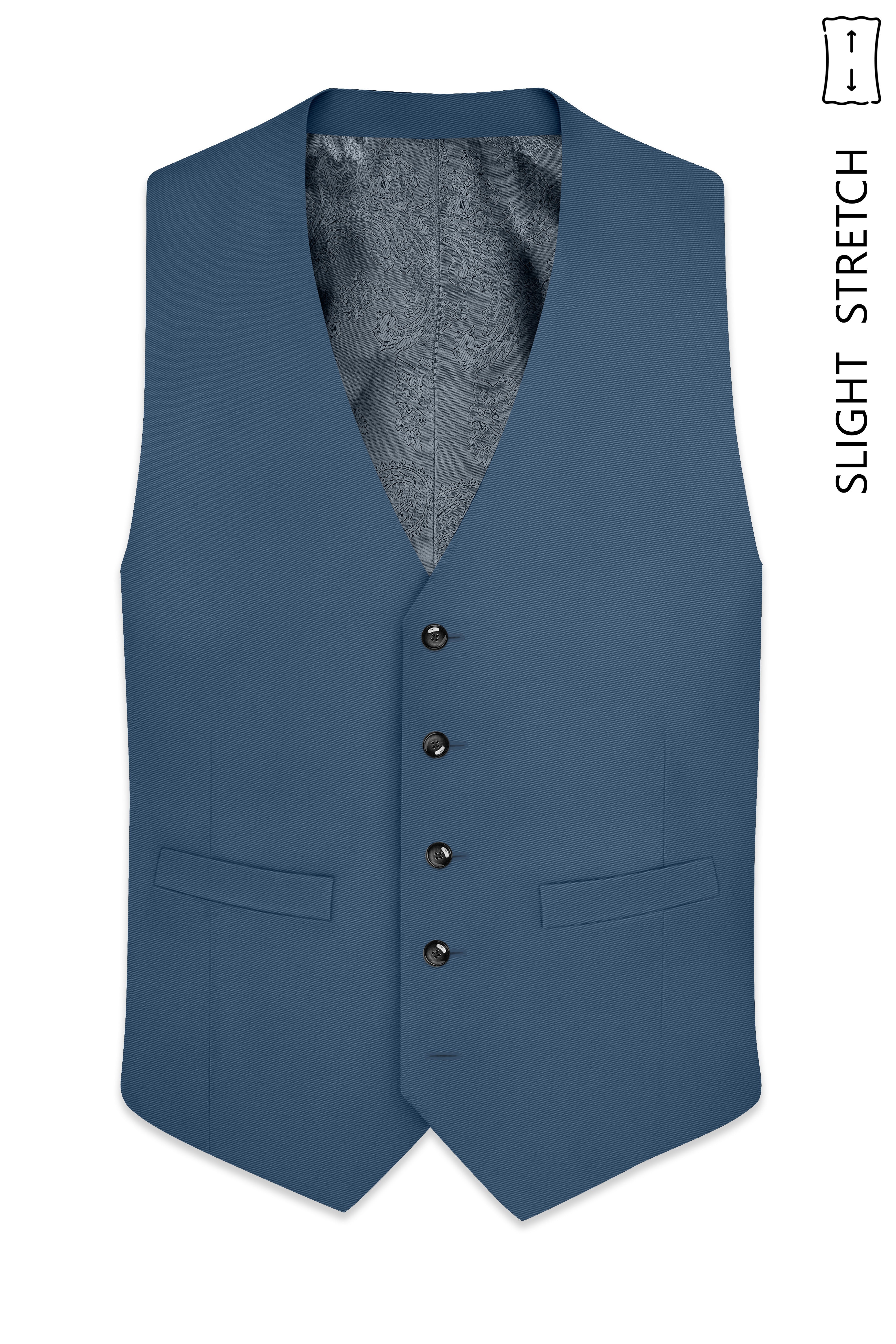 Azure-Nile Blue Slight Stretch Subtle Sheen Poly-Viscose Waistcoat