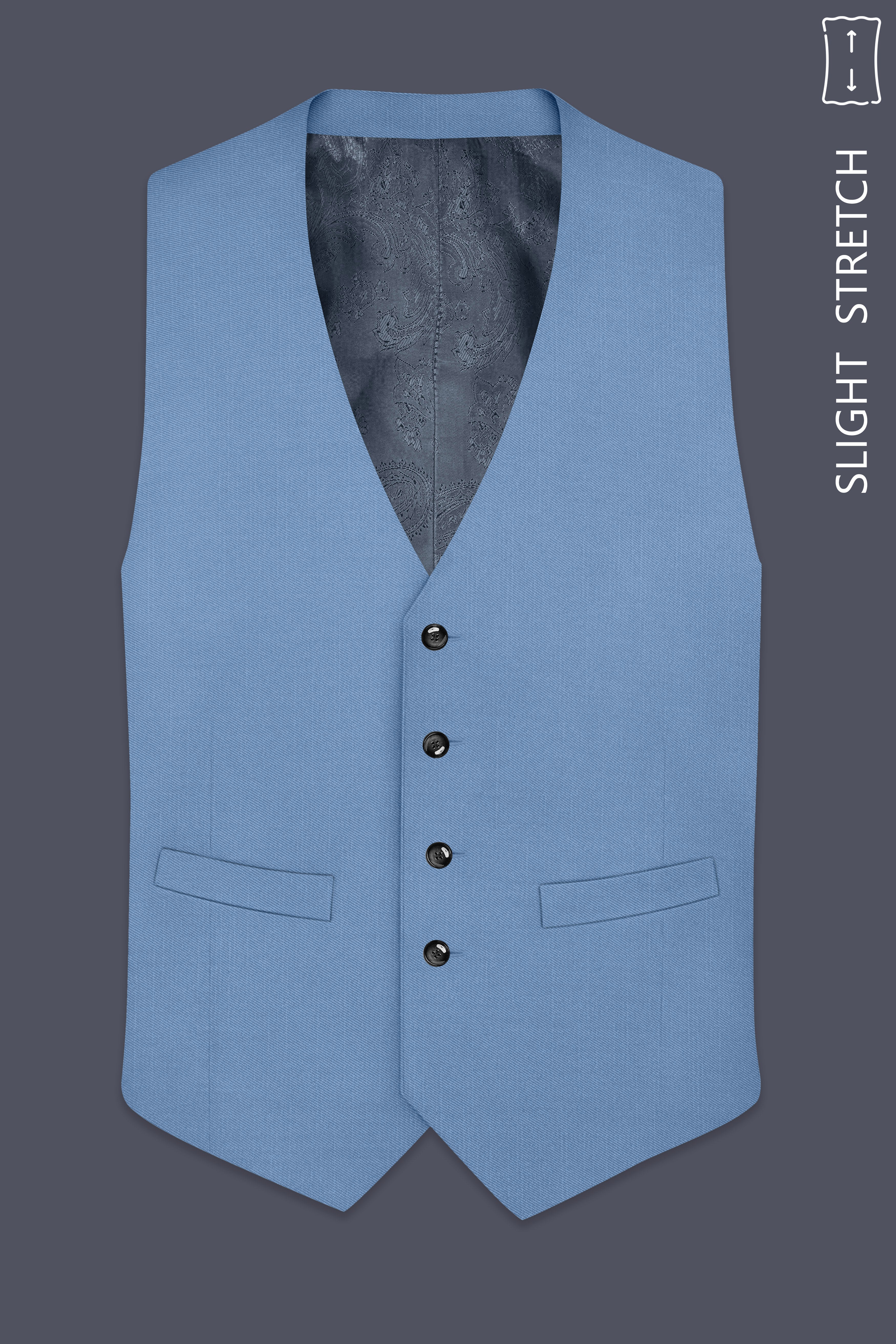 Azure-Glaucous Blue Wool Rich Slight Stretch Waistcoat