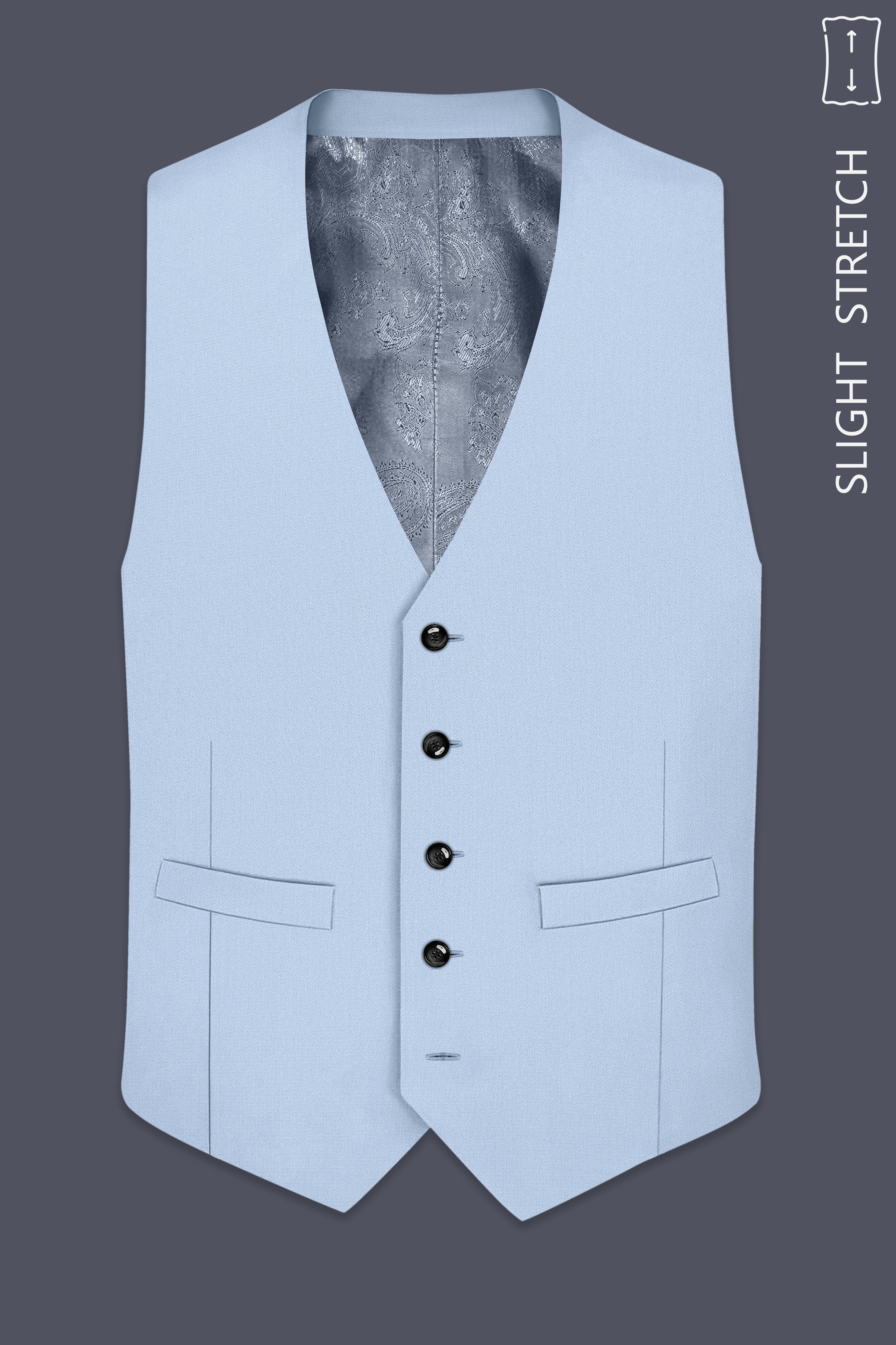 Azure-Heather Blue Diamond Textured Wool Rich Slight Stretch Waistcoat