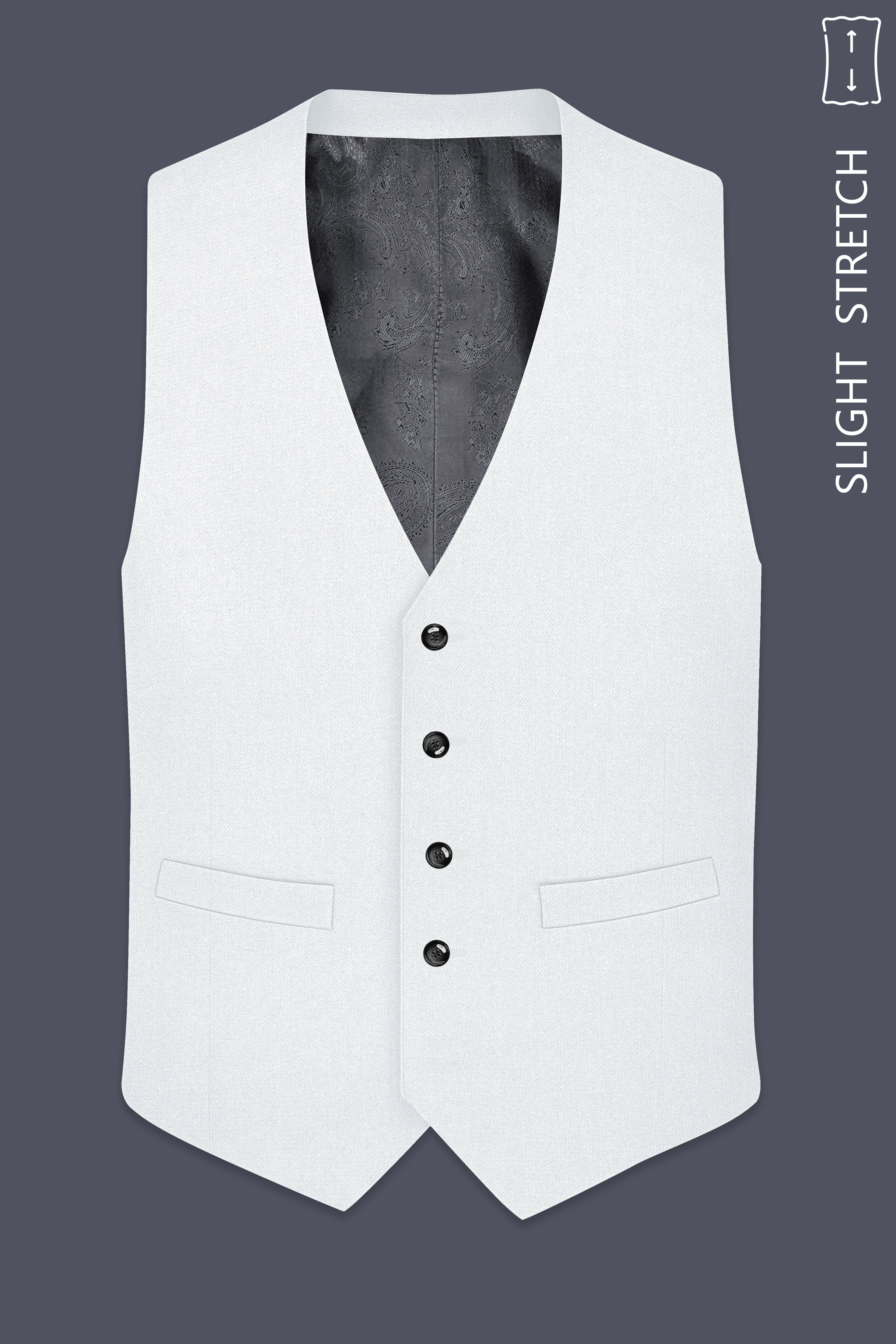 Sterling-Bright White Diamond Textured Wool Rich Slight Stretch Waistcoat