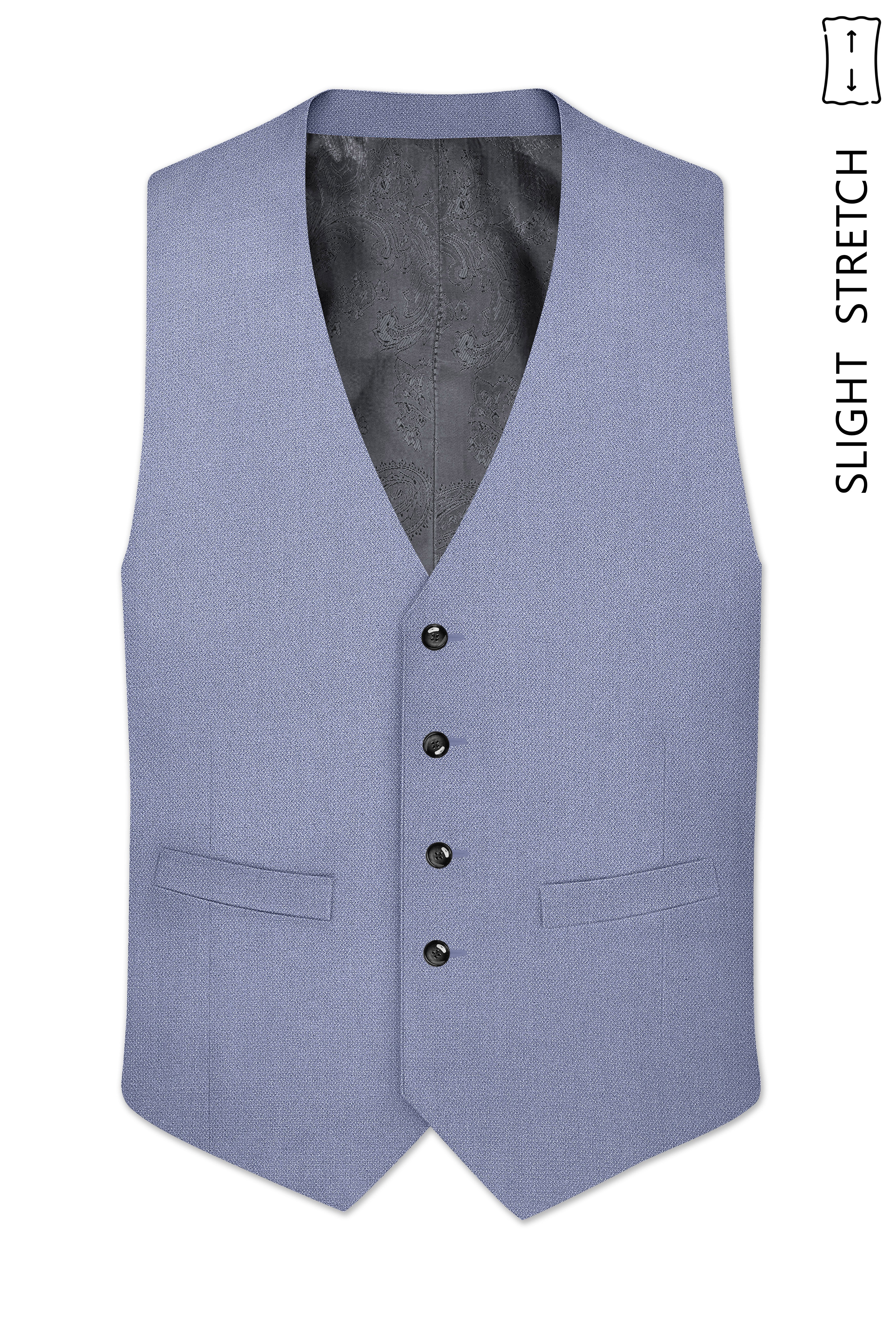Harbor-Waterloo Blue Diamond Textured Wool Rich Slight Stretch Waistcoat