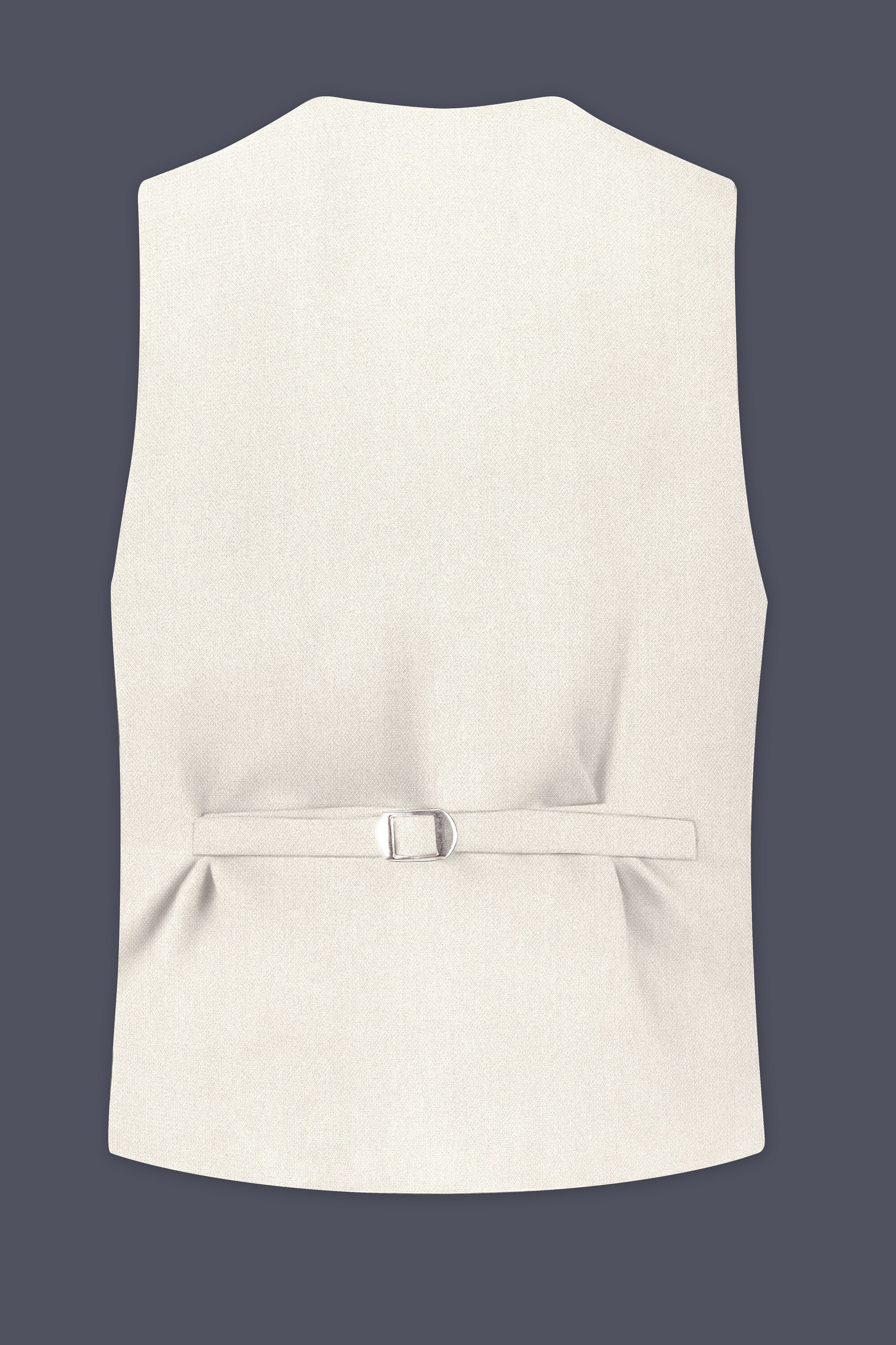 Ecru-Merino Off White Diamond Textured Wool Rich Slight Stretch Waistcoat