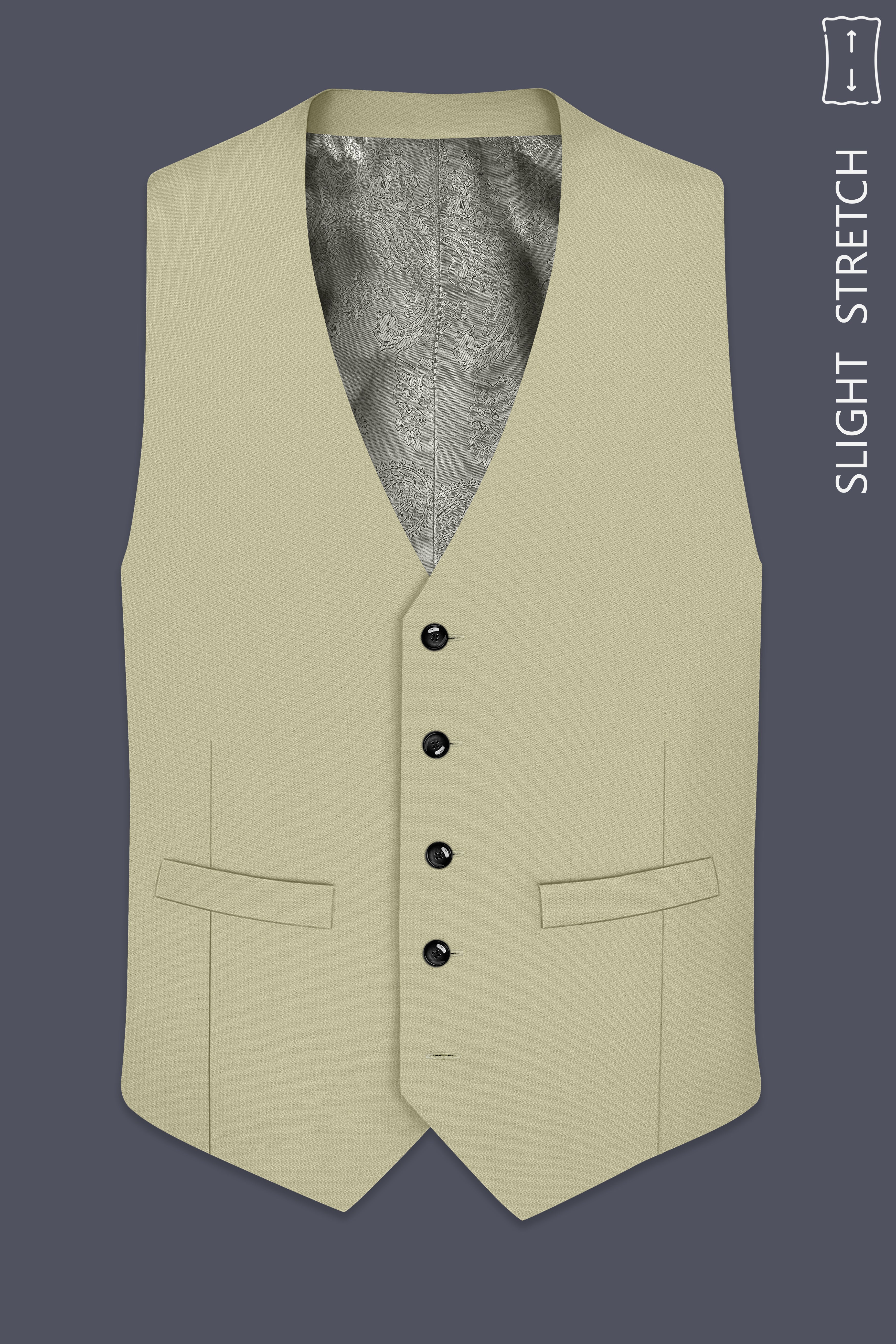 Cedar-Tallow Green Diamond Textured Wool Rich Slight Stretch Waistcoat