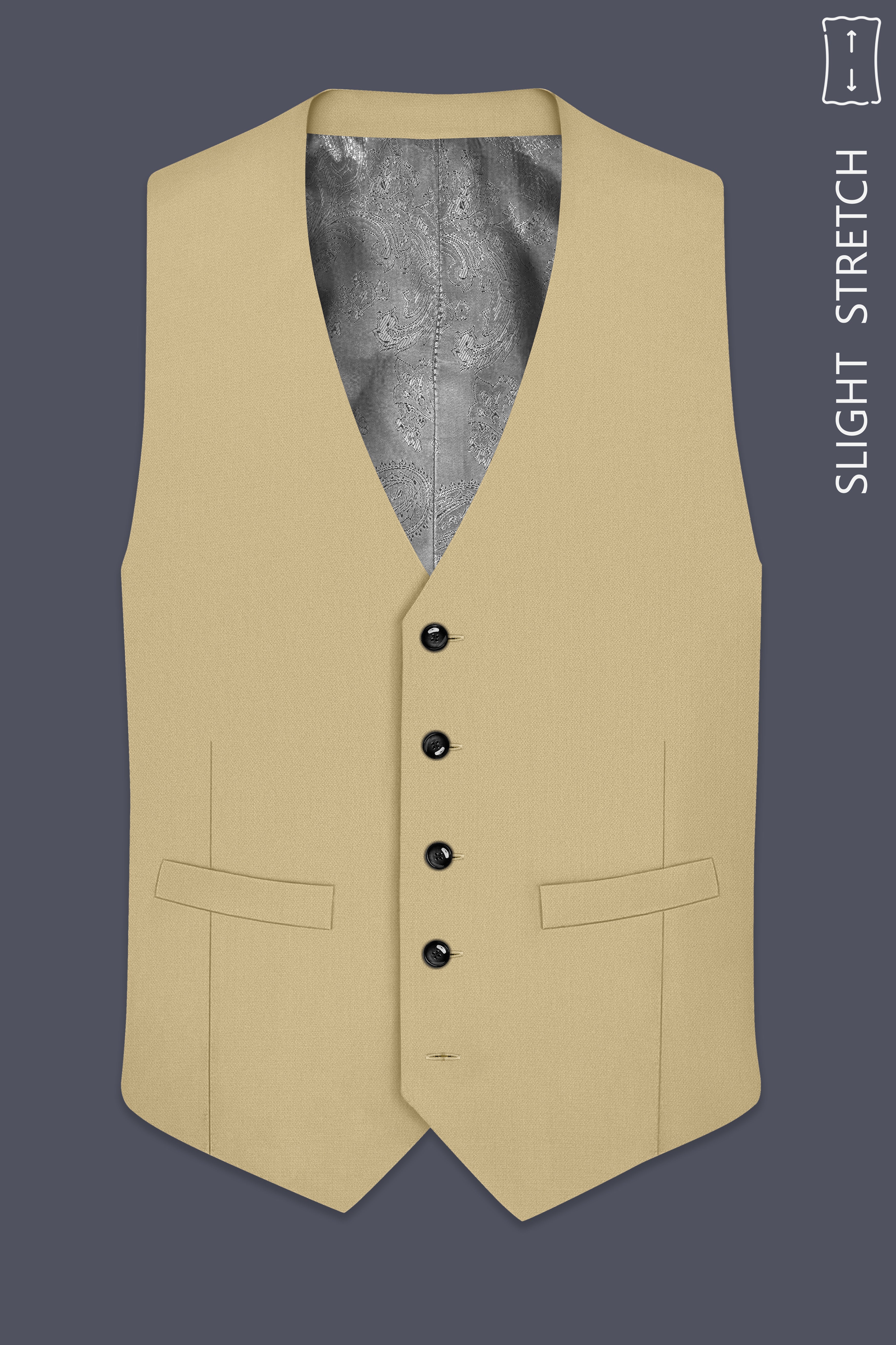 Sable-Mongoose Cream Diamond Textured Wool Rich Slight Stretch Waistcoat
