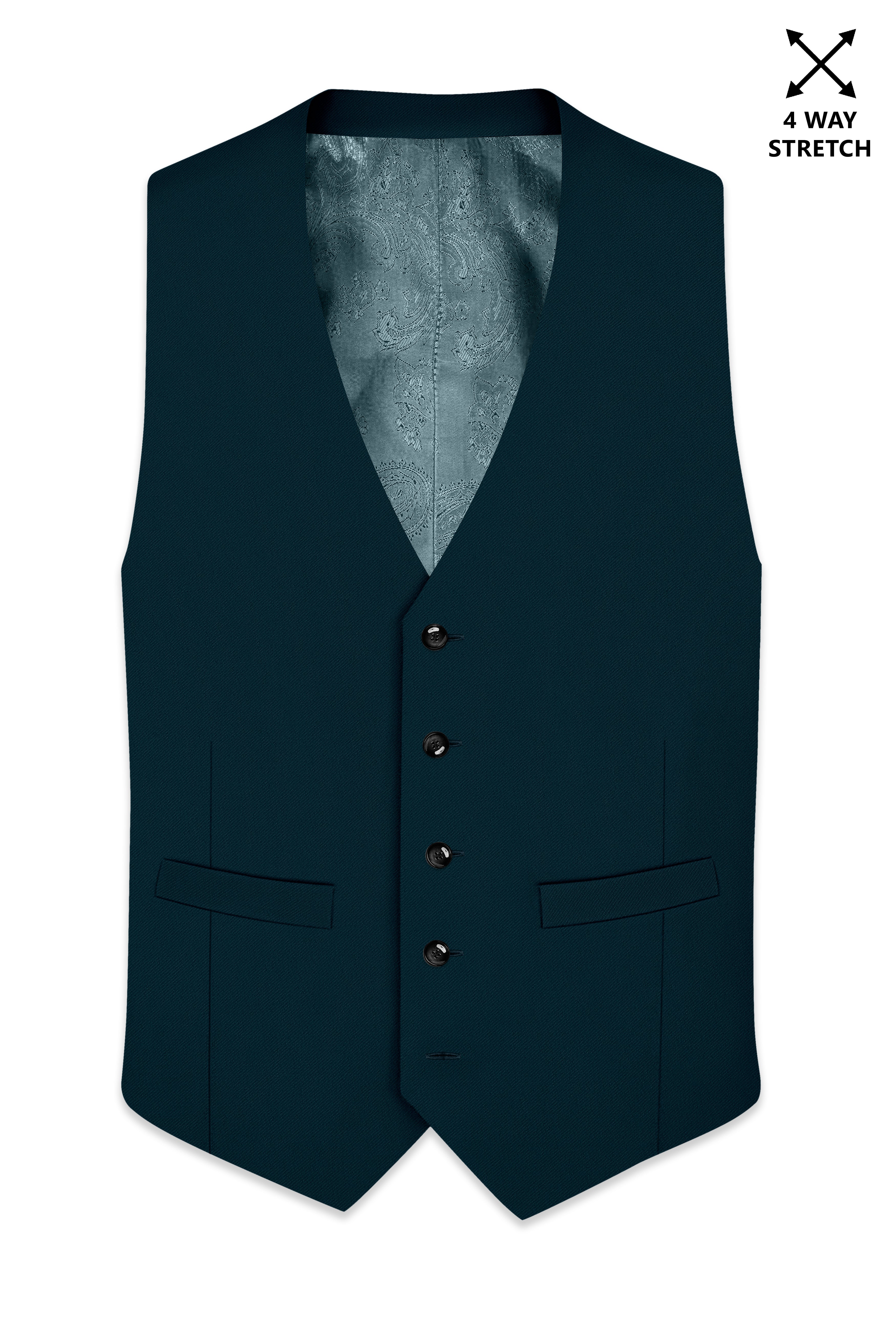 Zephyr-Korean Teal Green 4-Way Stretch Wrinkle-Free Wool Rich Waistcoat