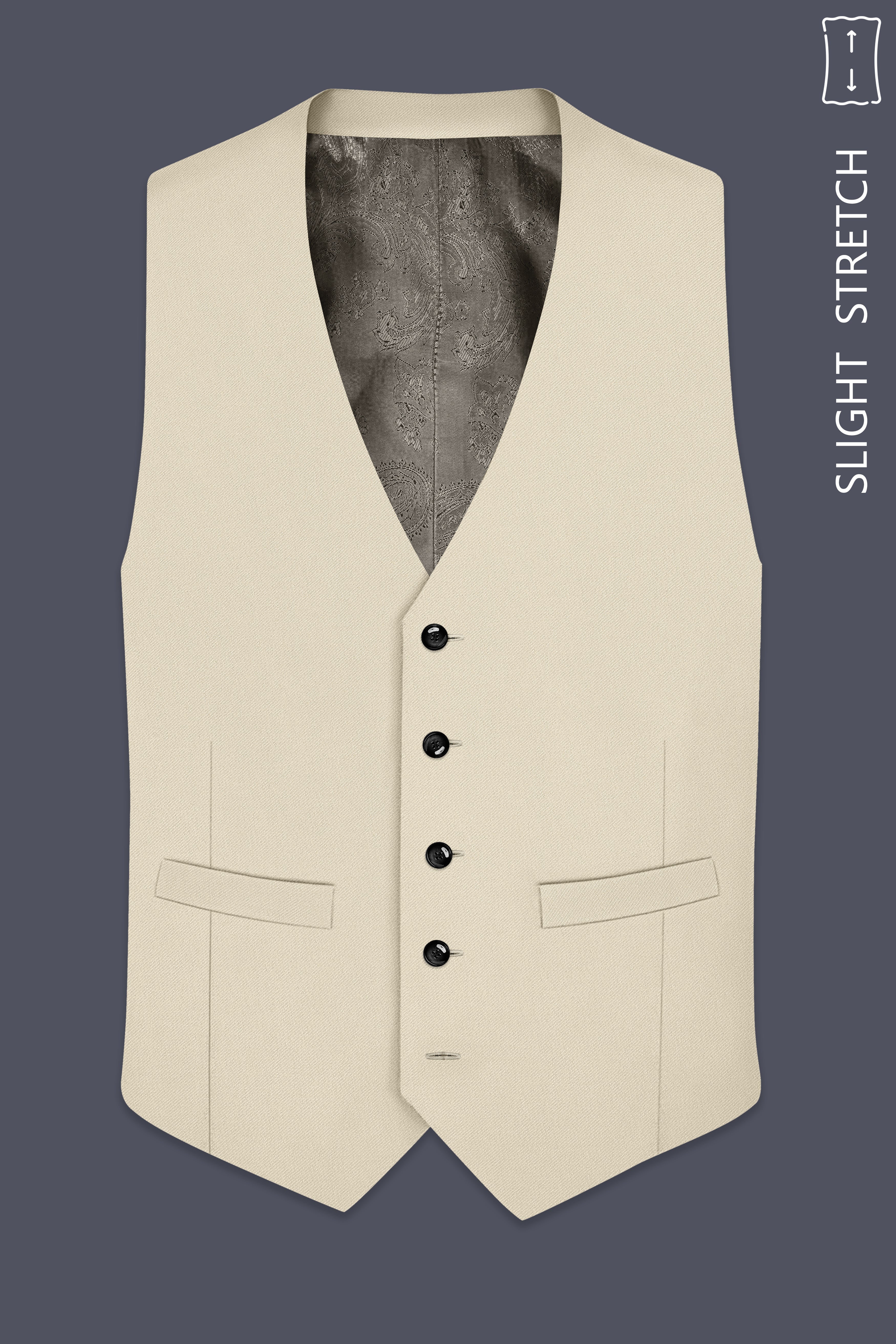 Ivora-Almond Cream Wool Rich Slight Stretch Waistcoat