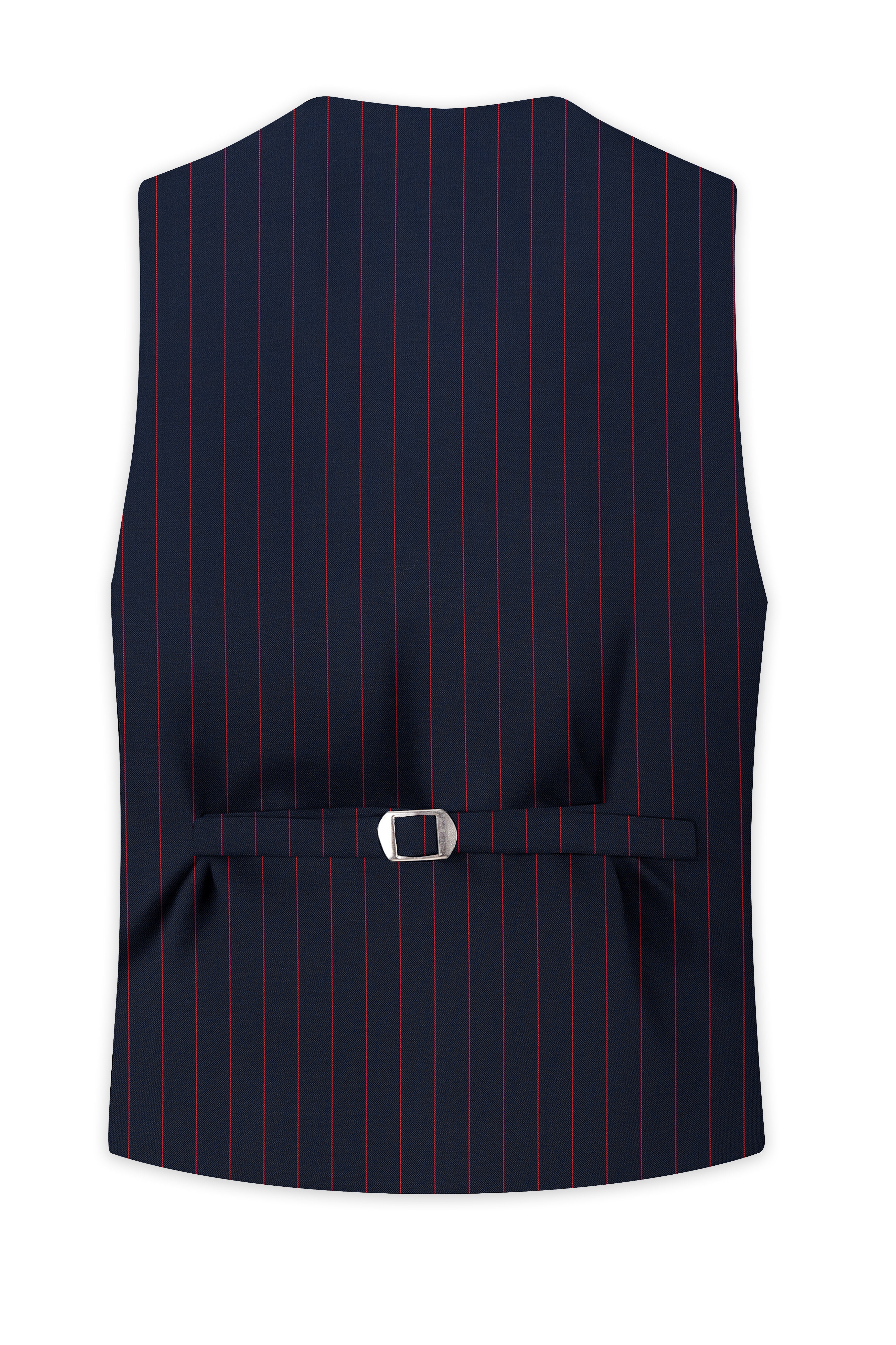 Striata-Haiti Blue And Brick Pink Chalk Striped Wool Rich Slight Stretch Waistcoat