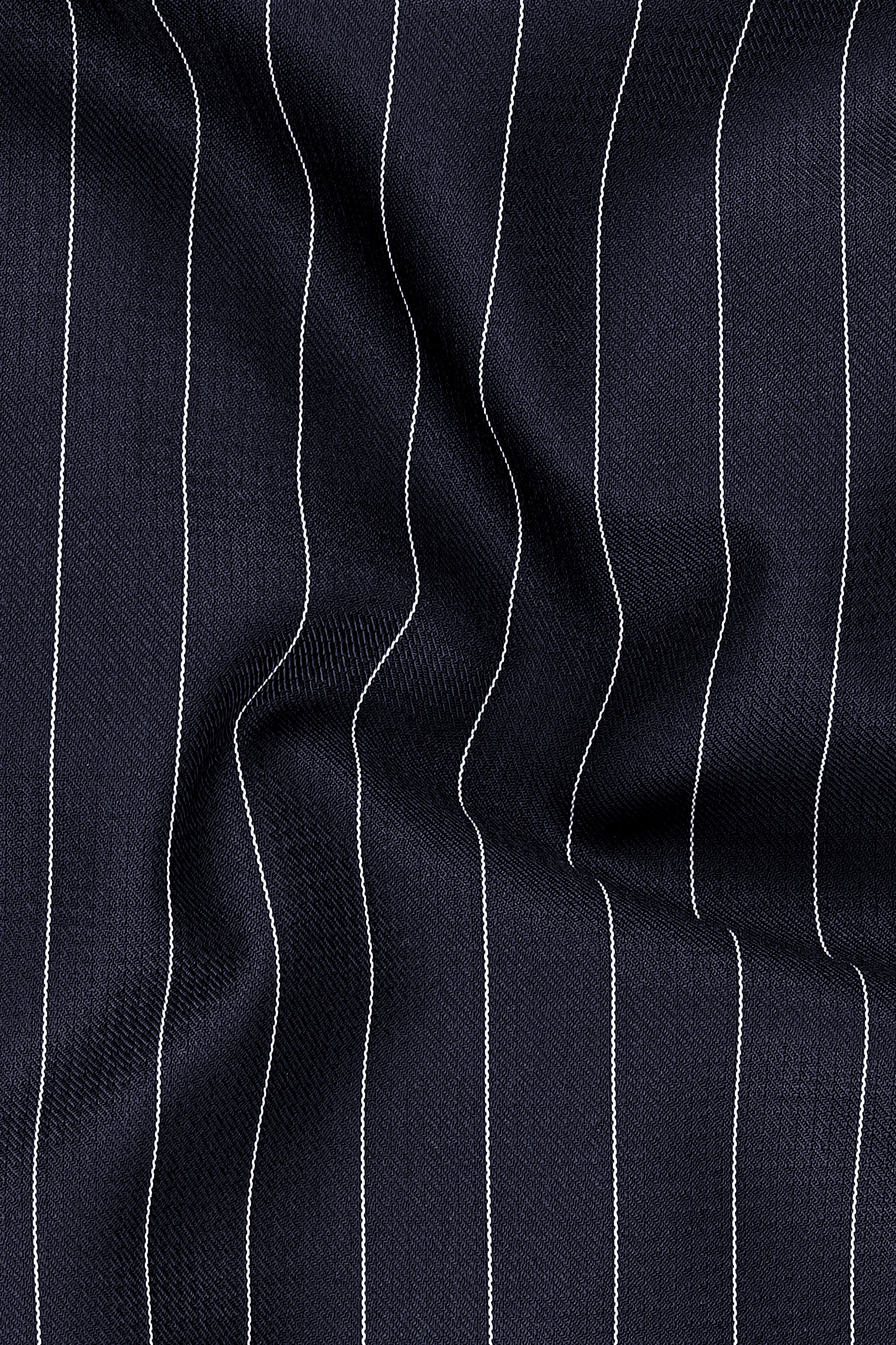 Regent-Ebony Blue And Bright White Chalk Striped Wool Rich Slight Stretch Waistcoat