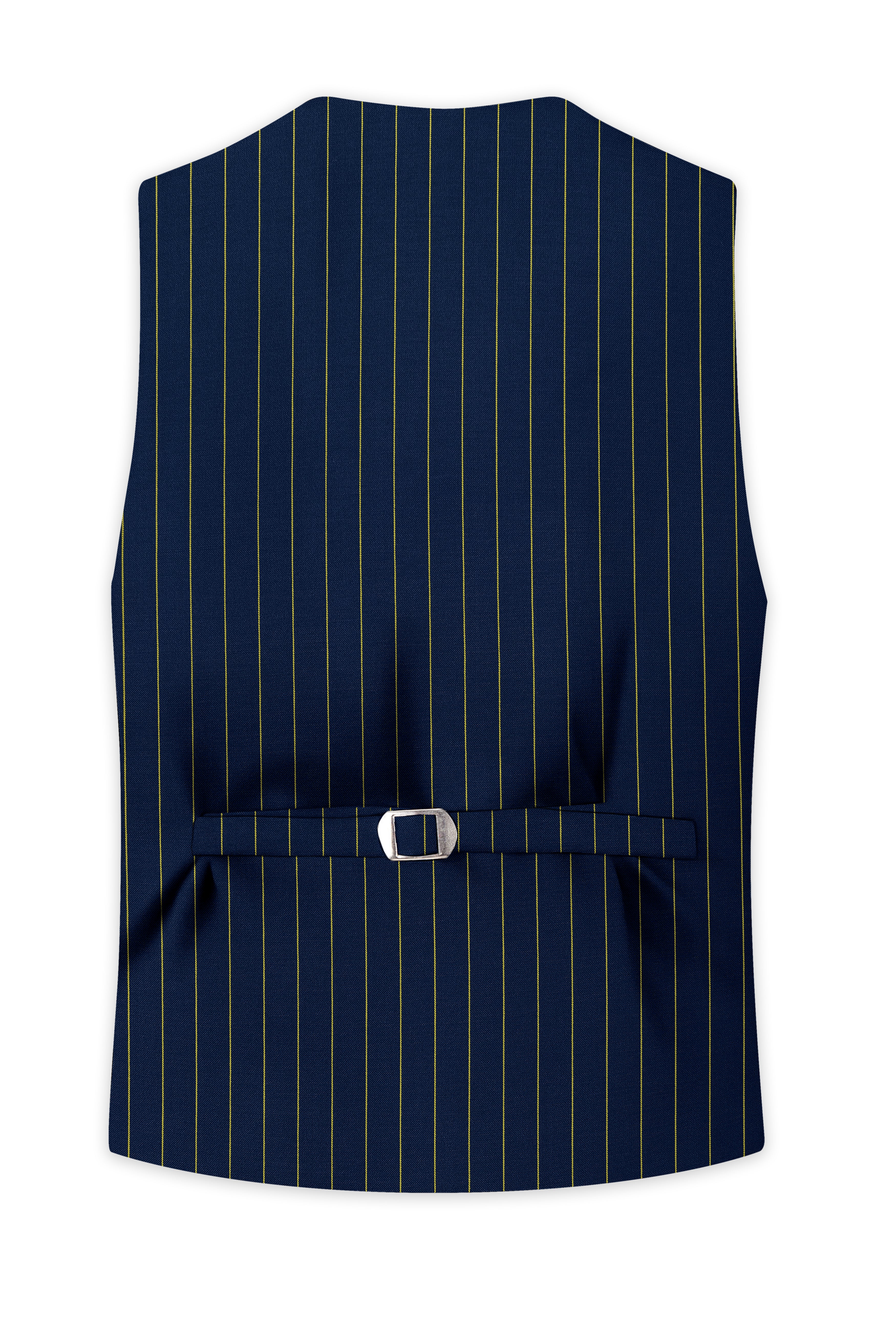 Aurum-Midnight Blue And Harvest Yellow Chalk Striped Wool Rich Slight Stretch Waistcoat