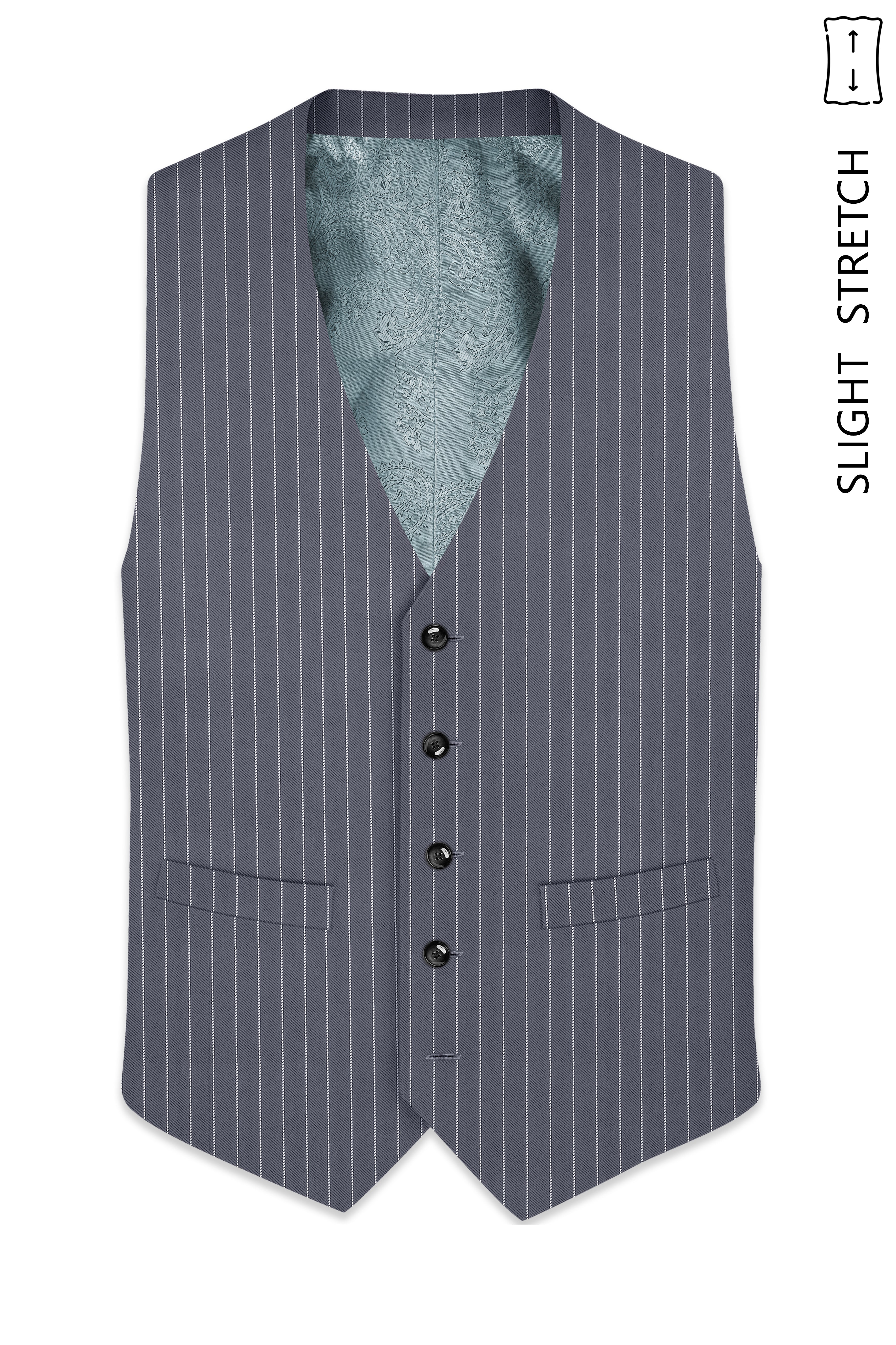 Monarch-Shark Gray And Bright White Chalk Striped Wool Rich Slight Stretch Waistcoat