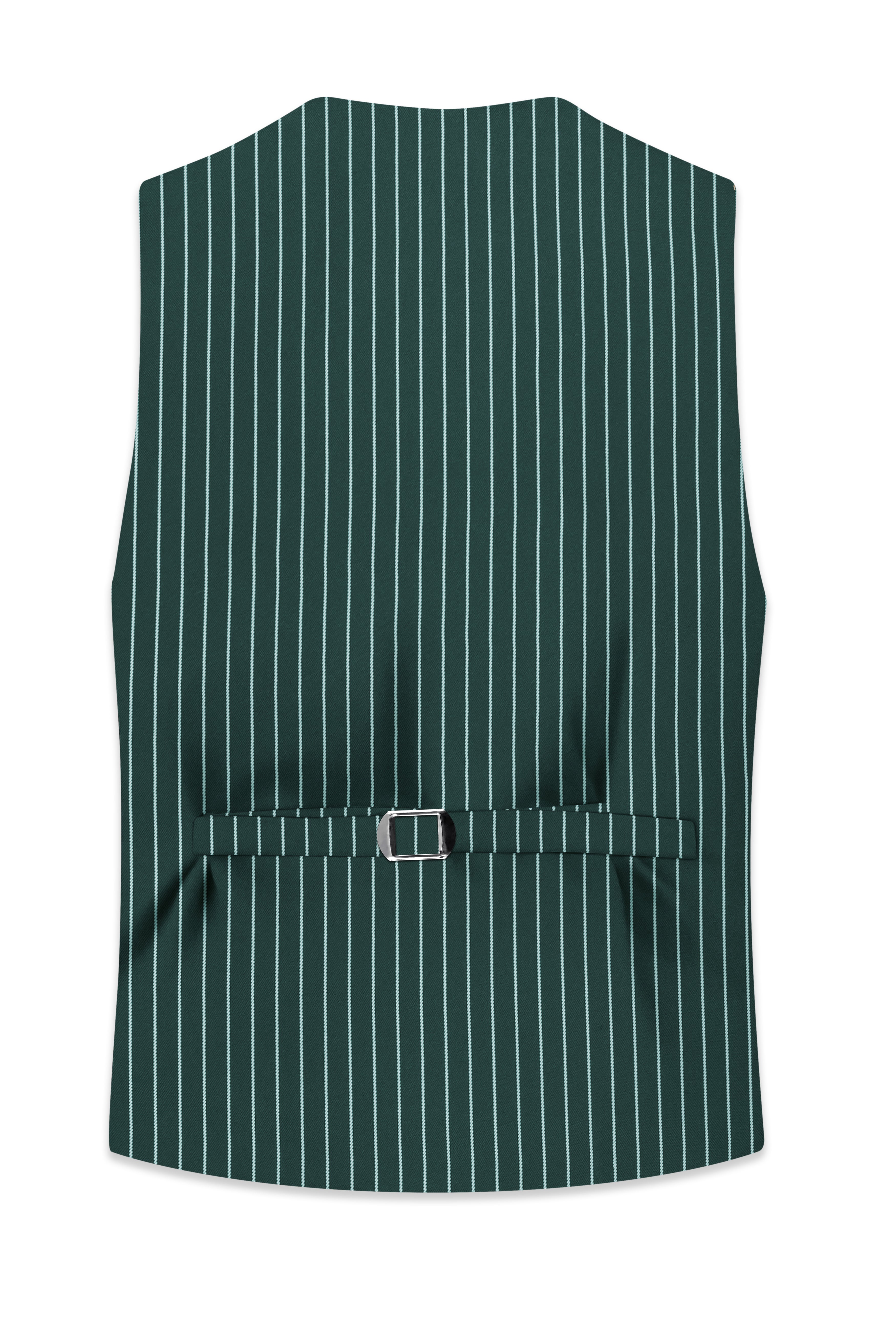 Forenza-Jungle Green And Bright White Chalk Striped Wool Rich Slight Stretch Waistcoat