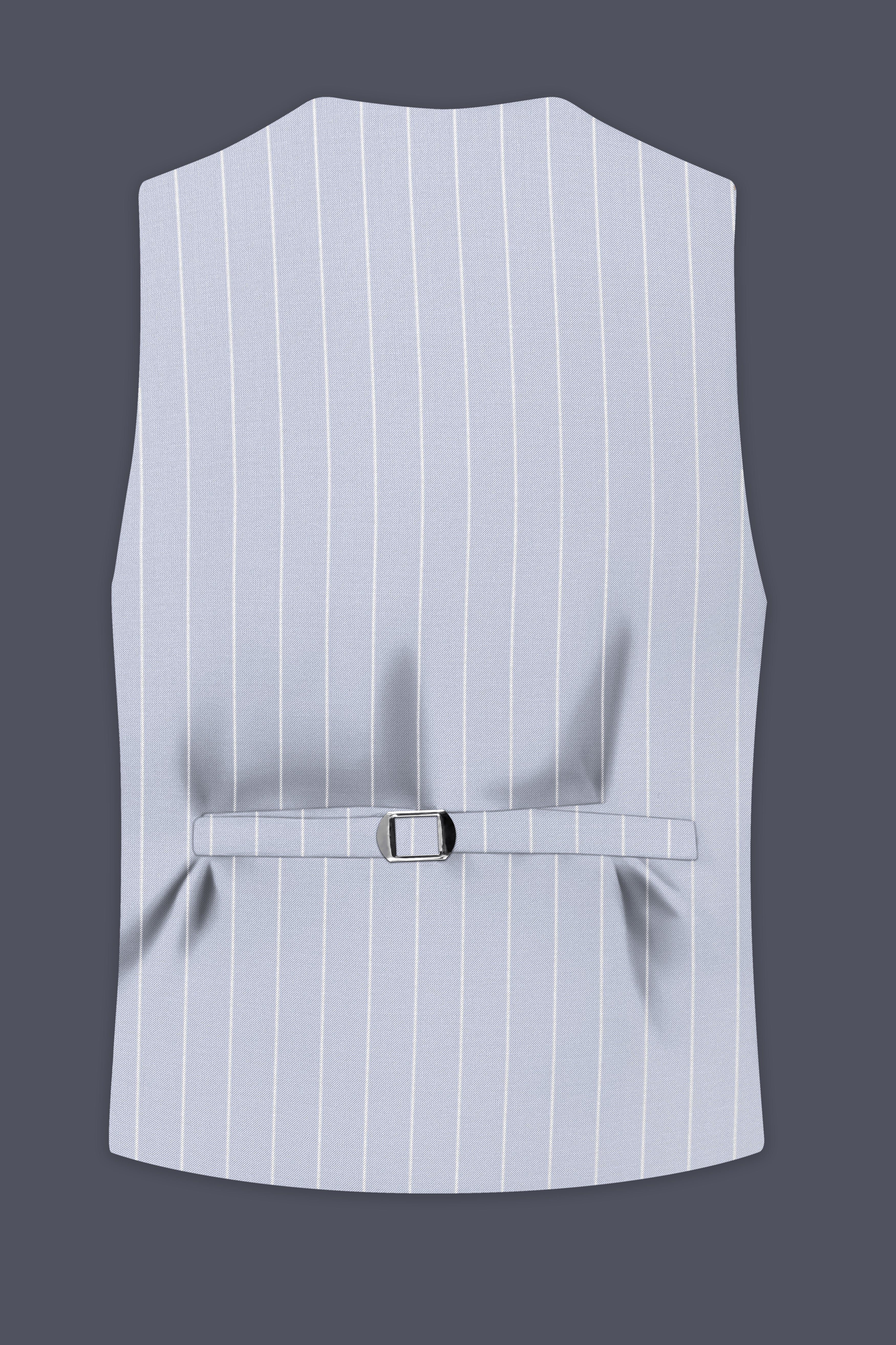 Axiom-Loblolly Gray And Bright White Chalk Striped Wool Rich Slight Stretch Waistcoat