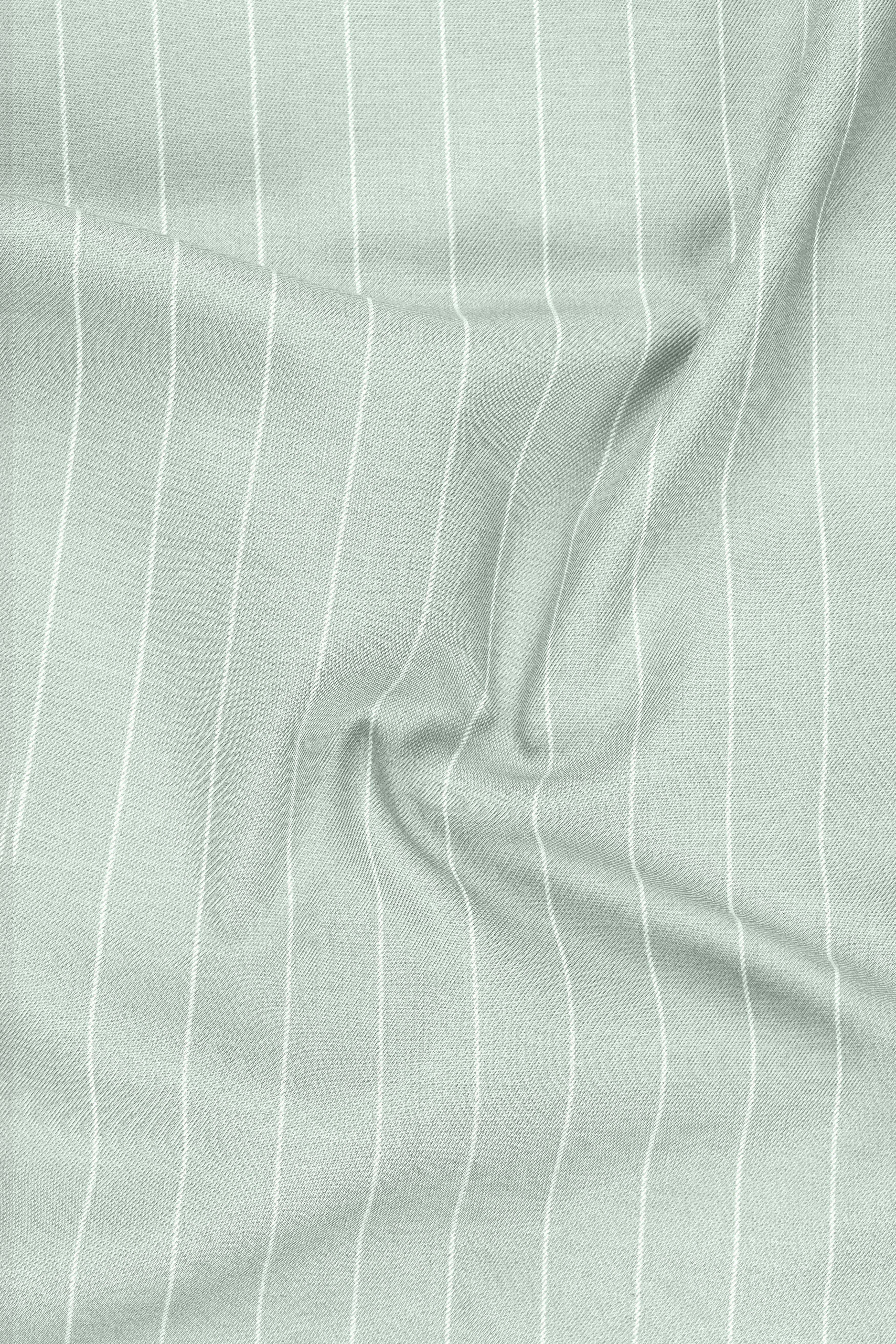 Halcyon-Pale Leaf Green And Bright White Chalk Striped Wool Rich Slight Stretch Waistcoat