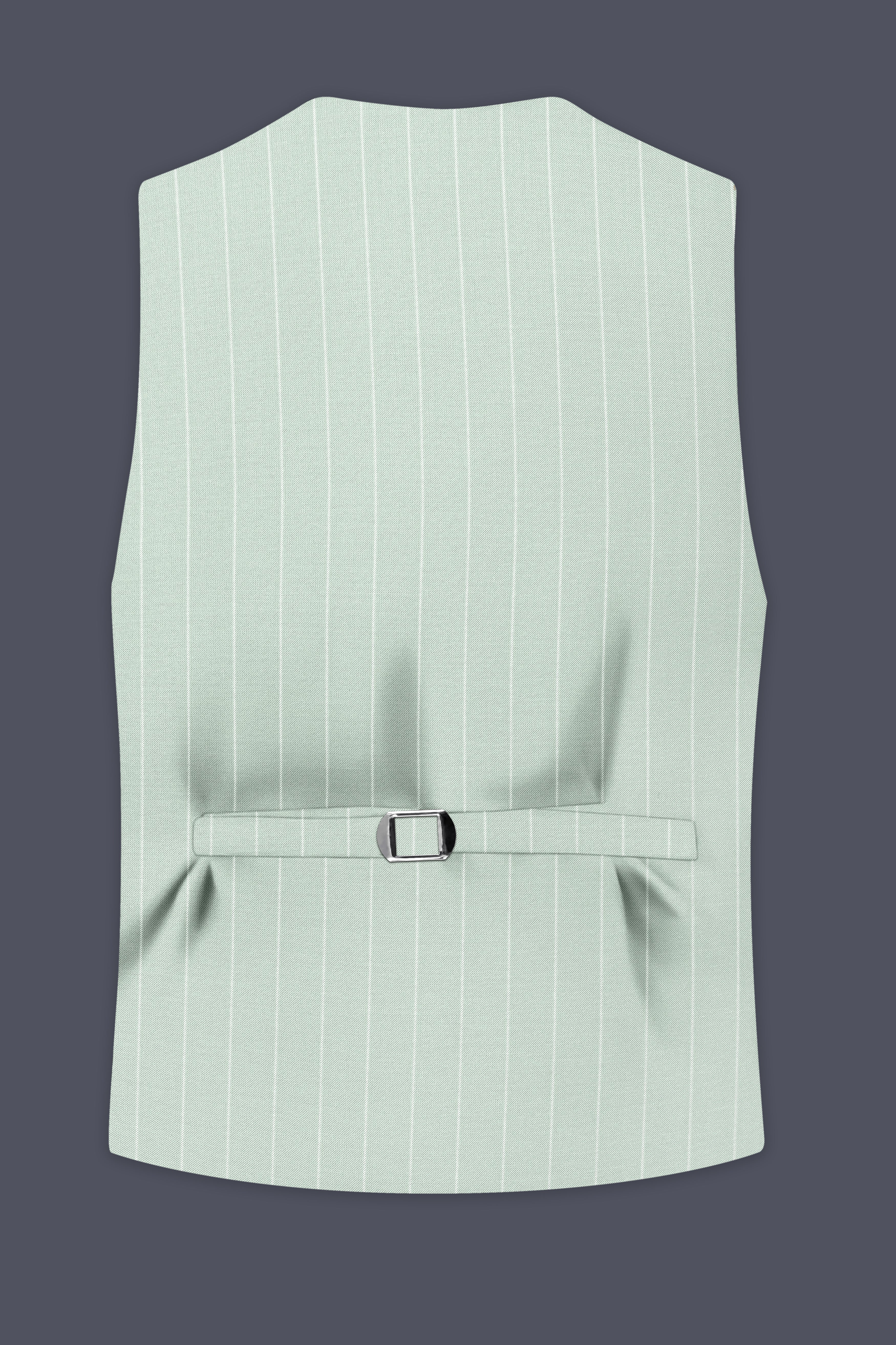 Halcyon-Pale Leaf Green And Bright White Chalk Striped Wool Rich Slight Stretch Waistcoat