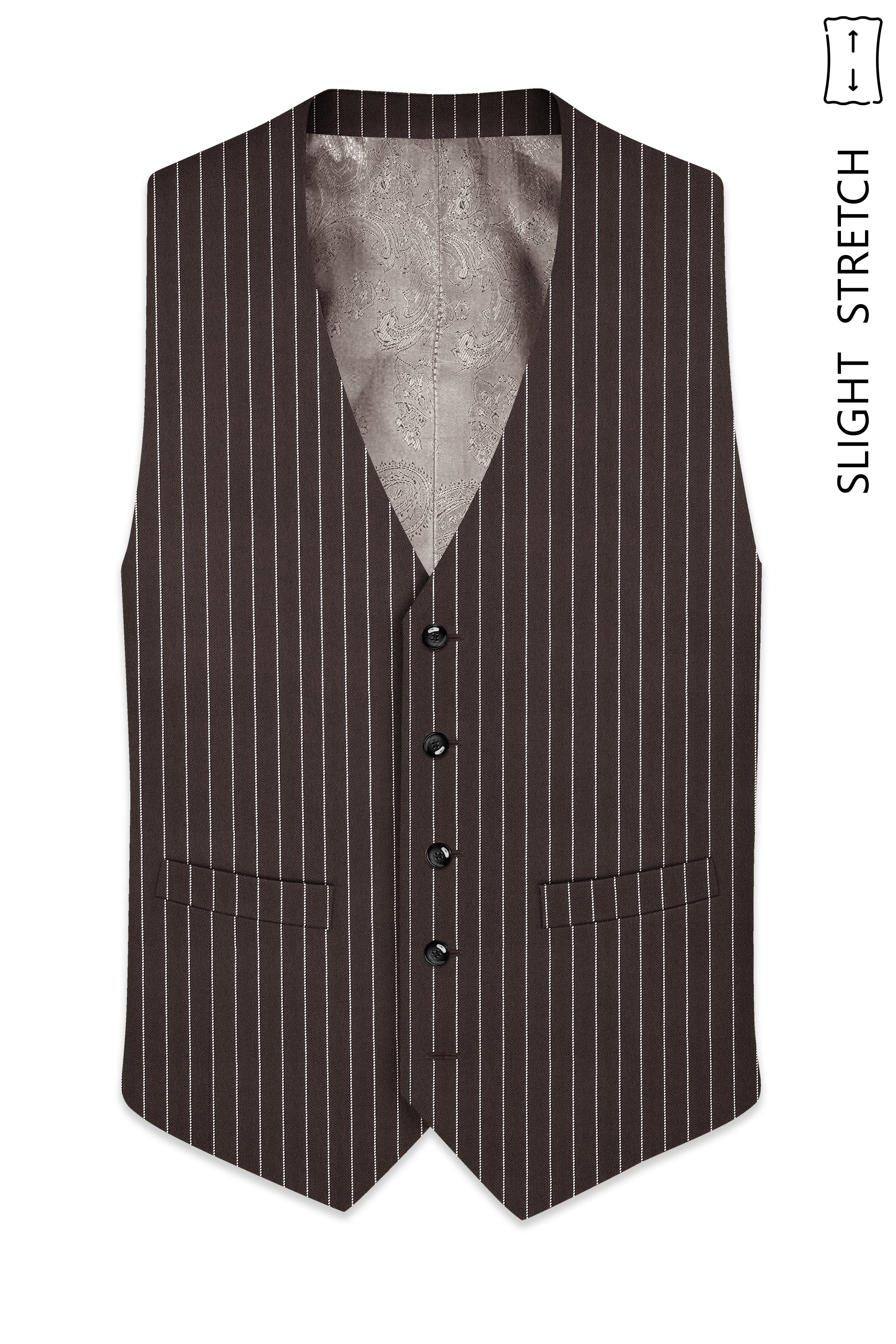 Sovereign-Umber Brown And Bright White Chalk Striped Wool Rich Slight Stretch Waistcoat