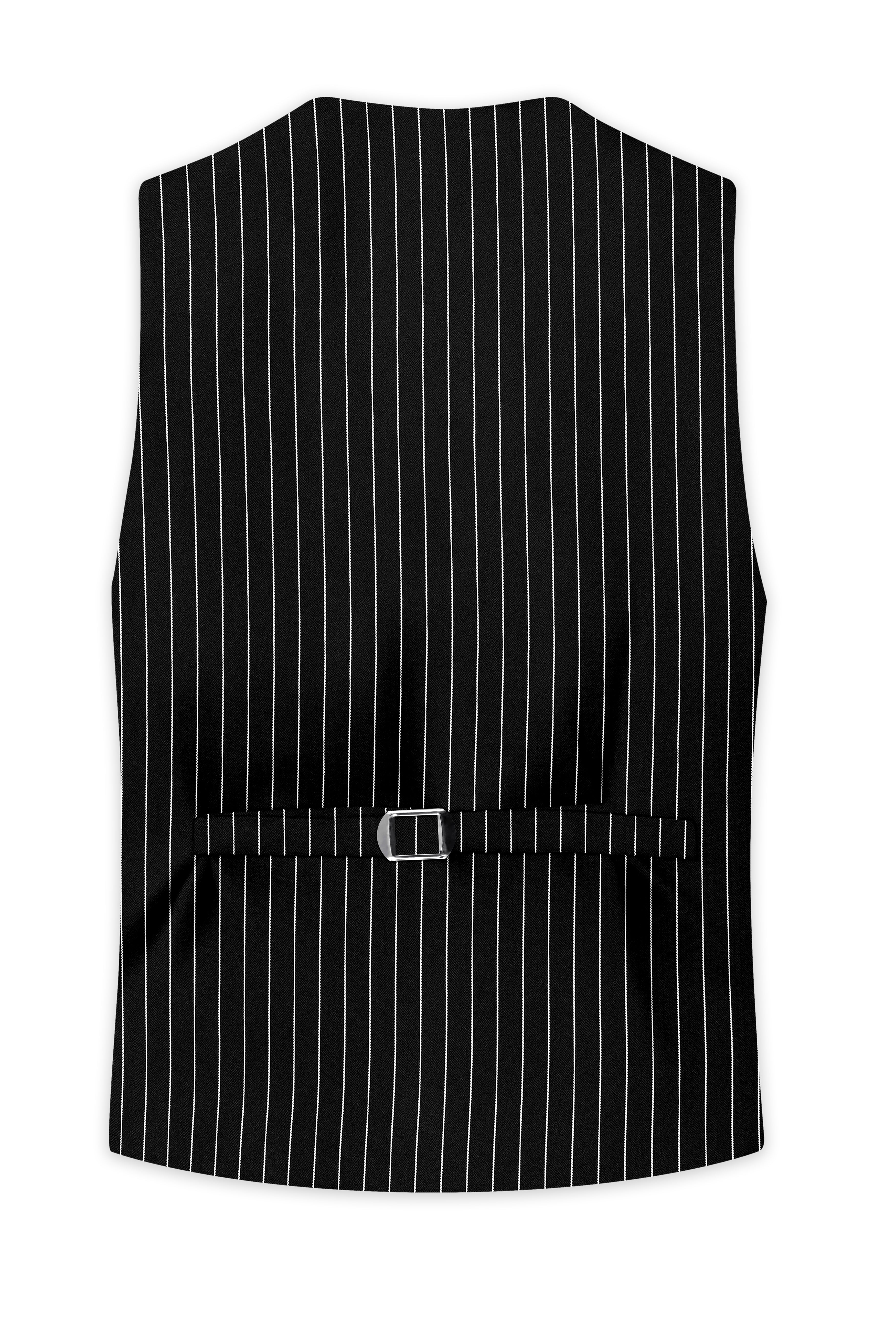 Noir-Jade Black Herringbone Striped Wool Rich Slight Stretch Waistcoat